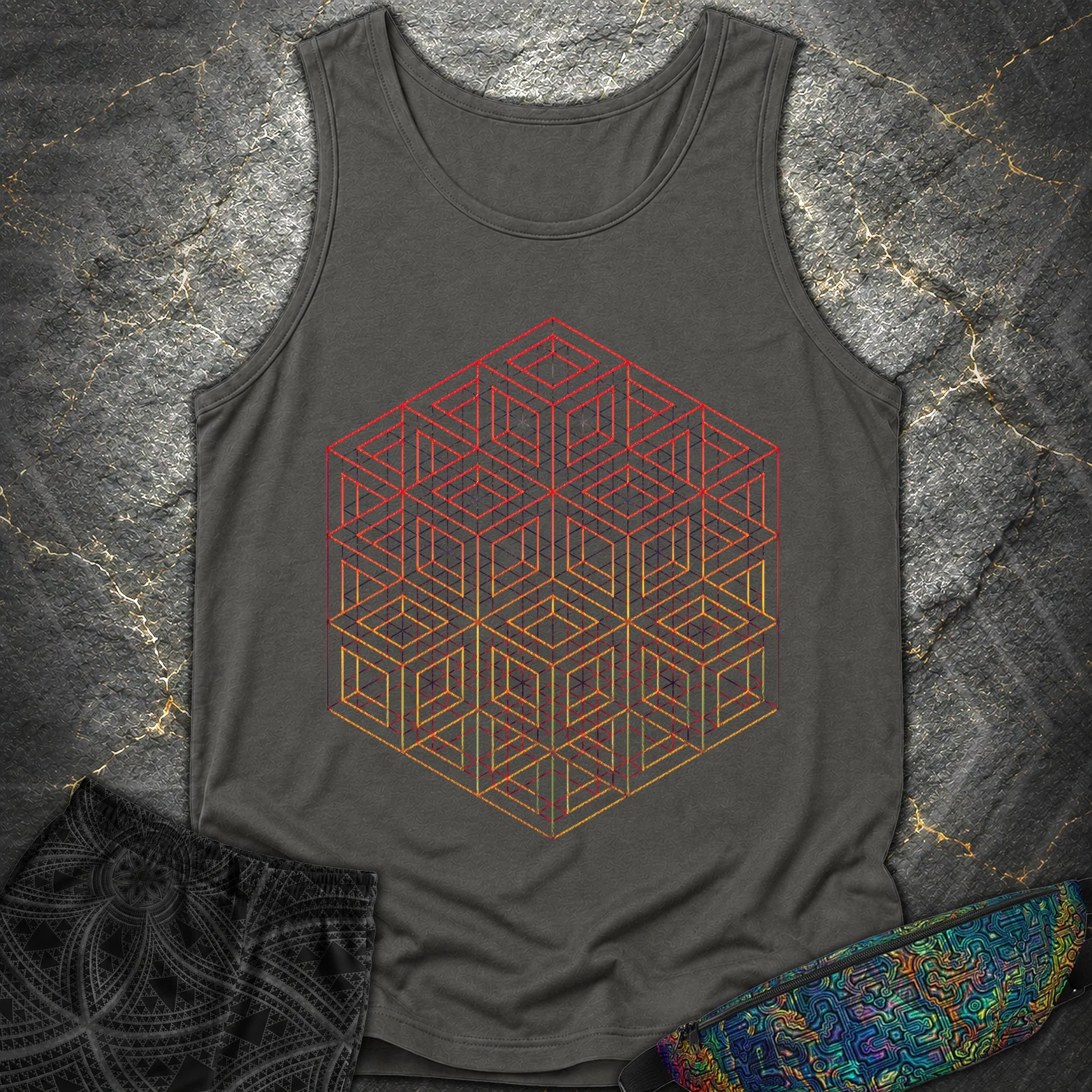 3D Wireframe Cube T-Shirt - 3D Wireframe Cube Comfort Tank Top - Pepper