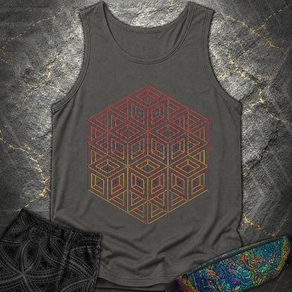 3D Wireframe Cube T-Shirt - 3D Wireframe Cube Comfort Tank Top - Pepper