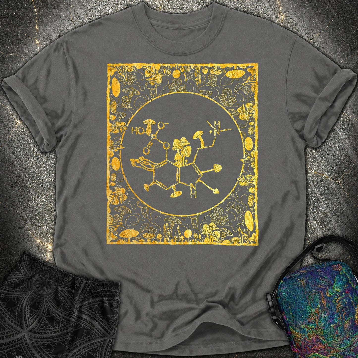 Psilocybin Molecule Mushroom Frame Comfort T-Shirt - Psilocybin Molecule Mushroom Frame Comfort T-Shirt - Pepper