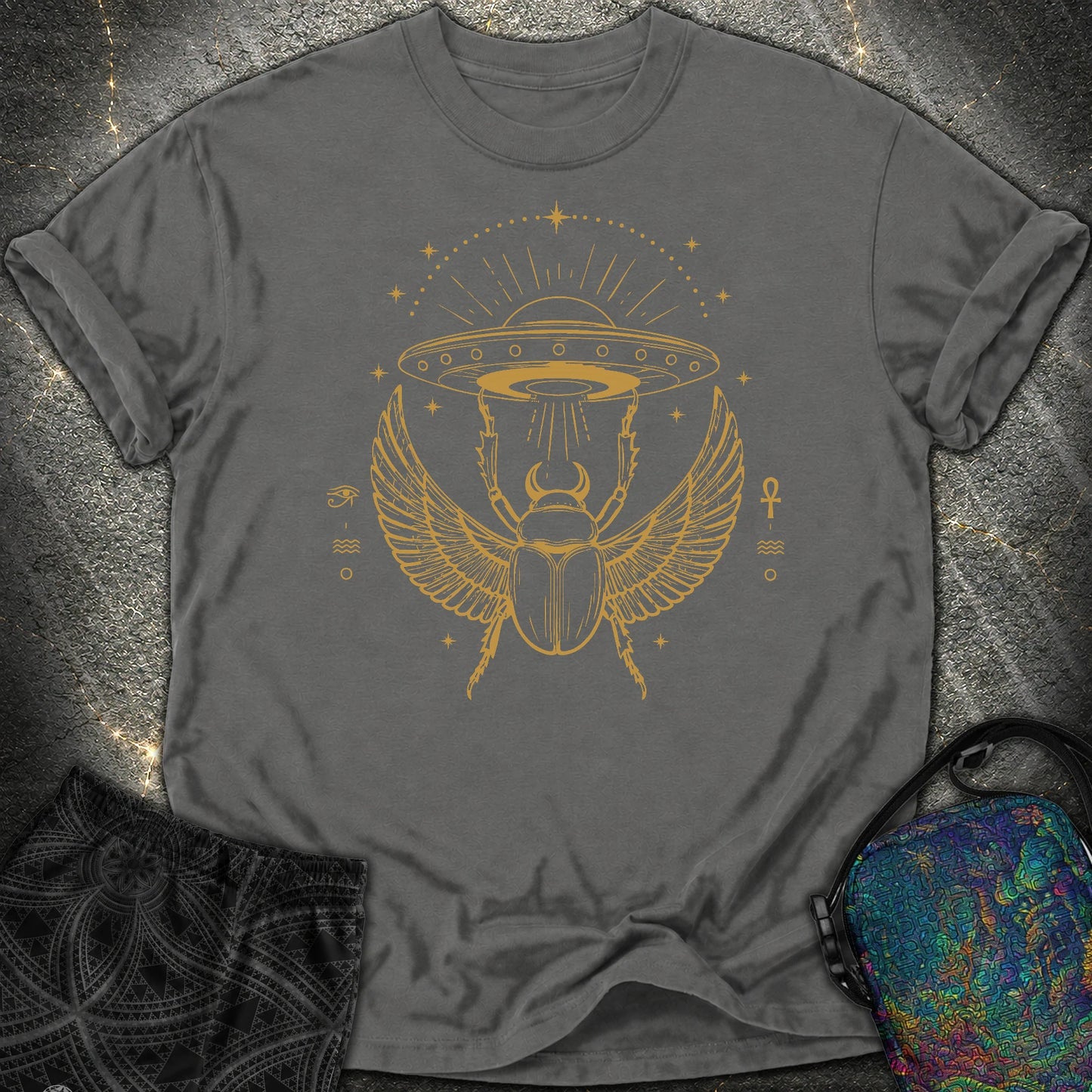 Celestial Scarab Beneath the Starship - Celestial Scarab Beneath the Starship Comfort T-Shirt - Pepper