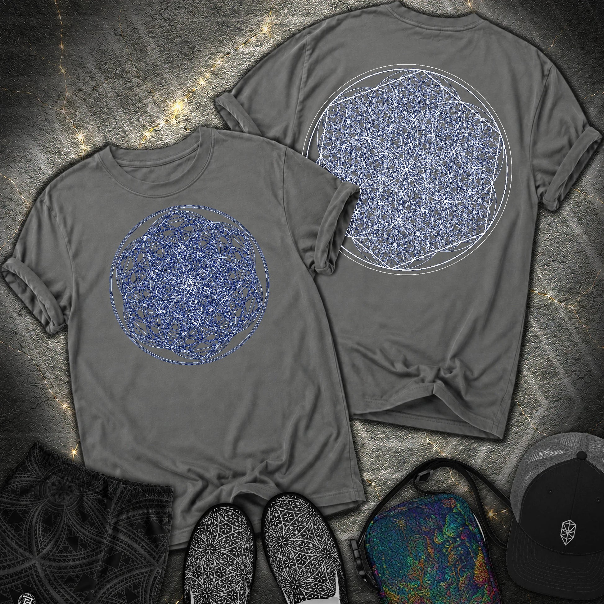 Sacred Flower Grids 2 Sided Comfort T-Shirt - Sacred Flower Grids 2 Sided Comfort T-Shirt - Pepper