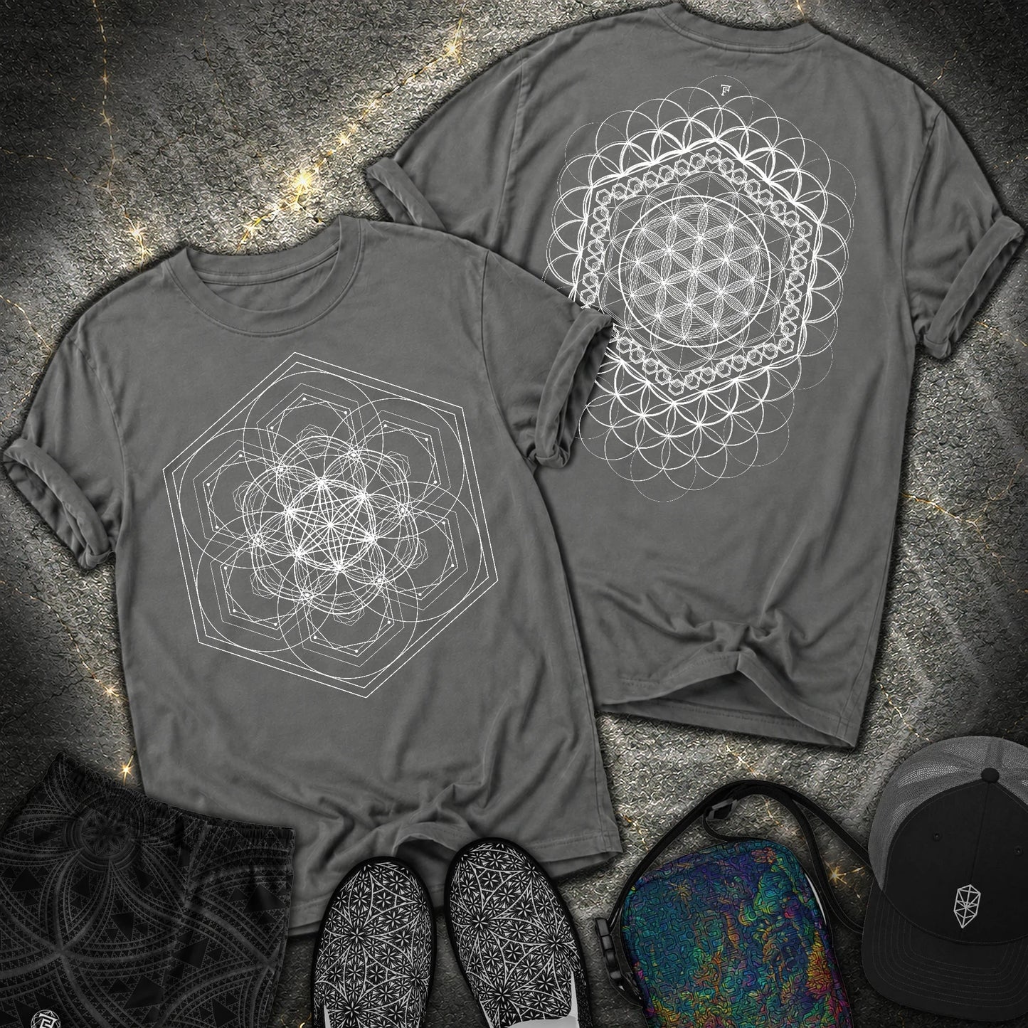 Harmony Flower Grid 2 Sided Comfort T-Shirt - Harmony Flower Grid 2 Sided Comfort T-Shirt - Pepper