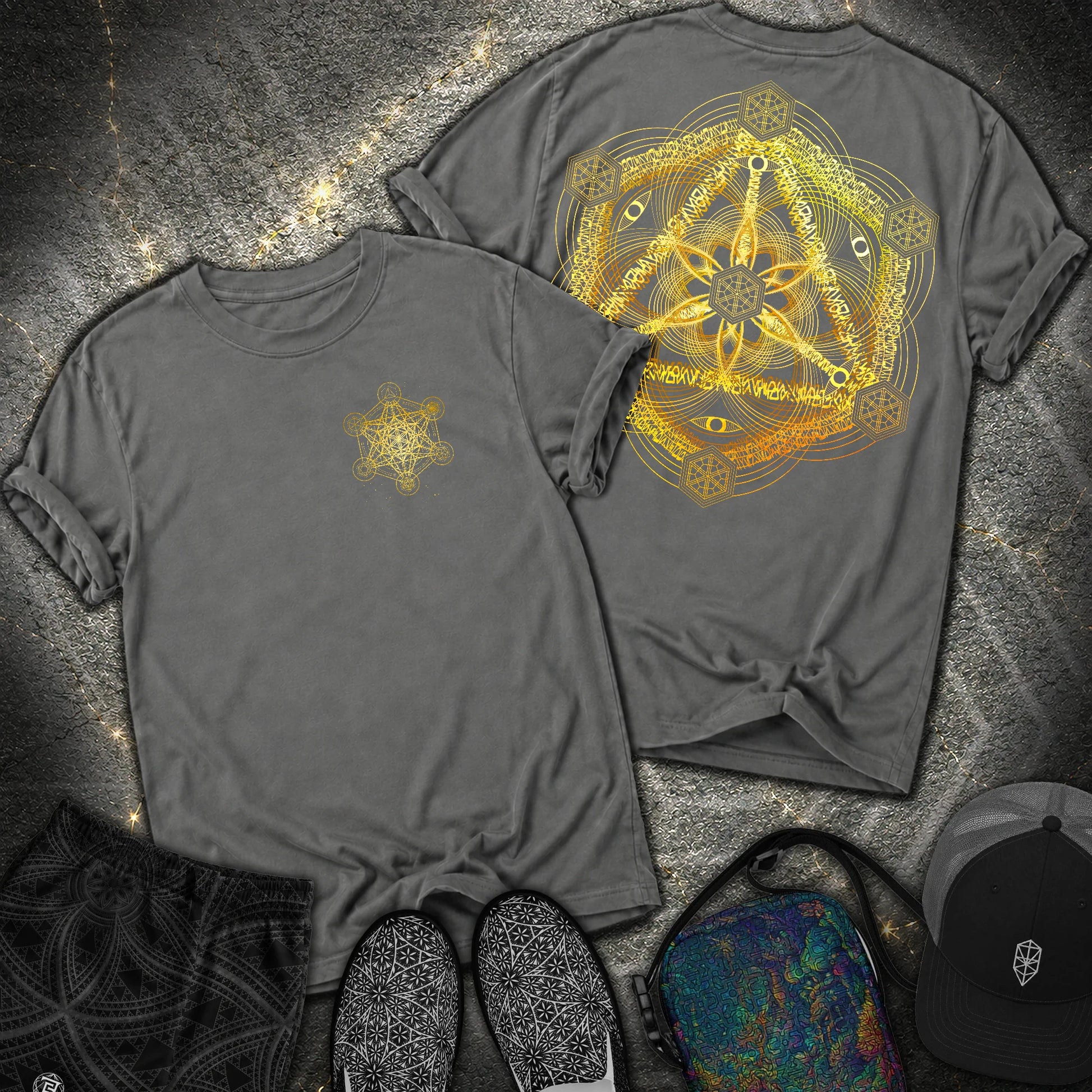 Interdimensional Tesseract Metatron 2 Sided Comfort T-Shirt - Interdimensional Tesseract Metatron 2 Sided Comfort T-Shirt - Pepper