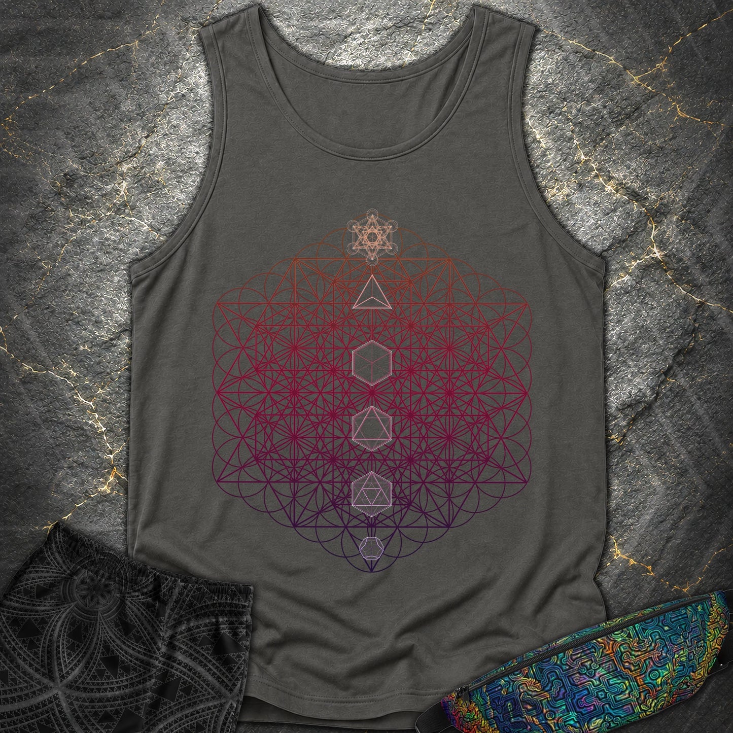 64 Tetrahedron Platonic Solids Metatron - 64 Tetrahedron Platonic Solids Metatron Tank Top - Pepper