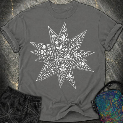 White Floral Stellated Dodecahedron - White Floral Stellated Dodecahedron Comfort T-Shirt - Pepper