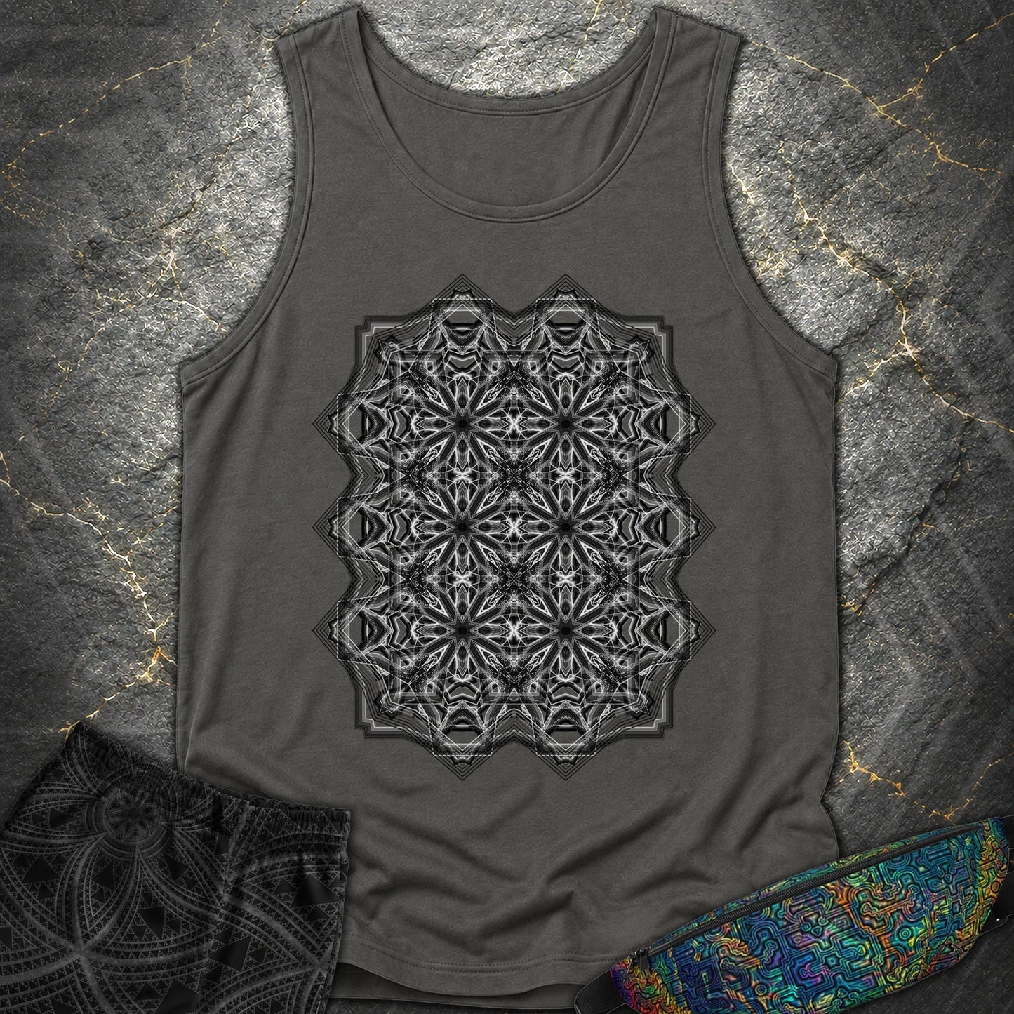 Monochrome Geometric Nexus - Monochrome Geometric Nexus Comfort Tank Top - Pepper