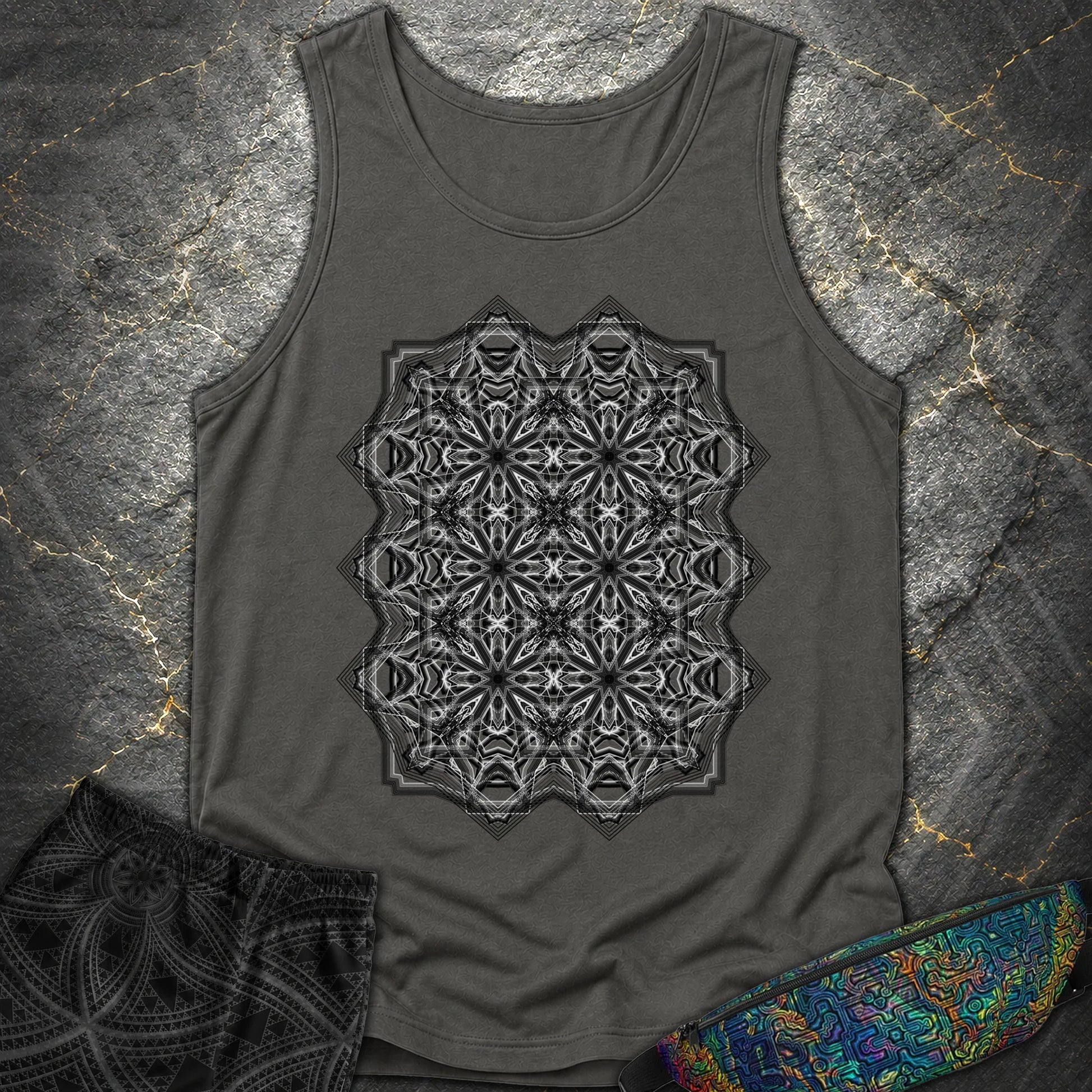 Monochrome Geometric Nexus - Monochrome Geometric Nexus Comfort Tank Top - Pepper