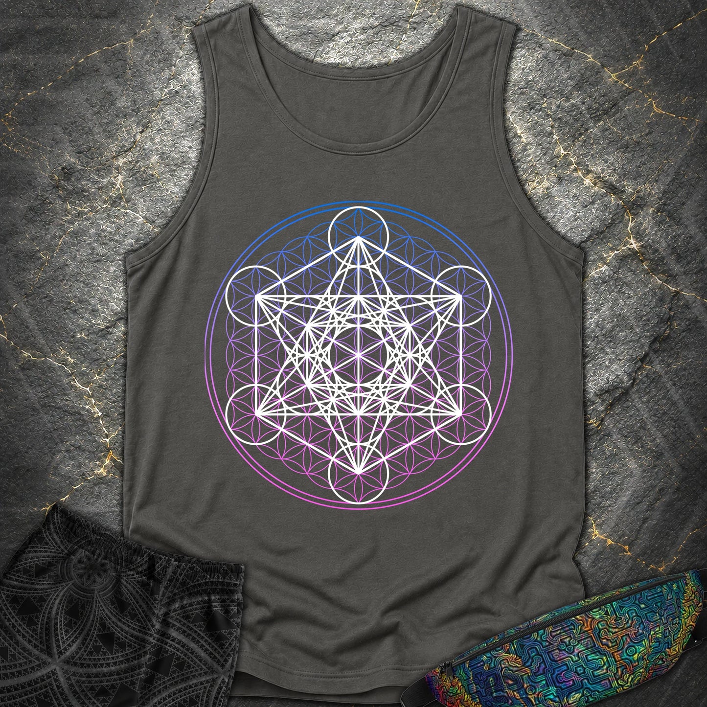 White Metatron Gradient Flower T-Shirt - White Metatron Gradient Flower Comfort Tank Top - Pepper