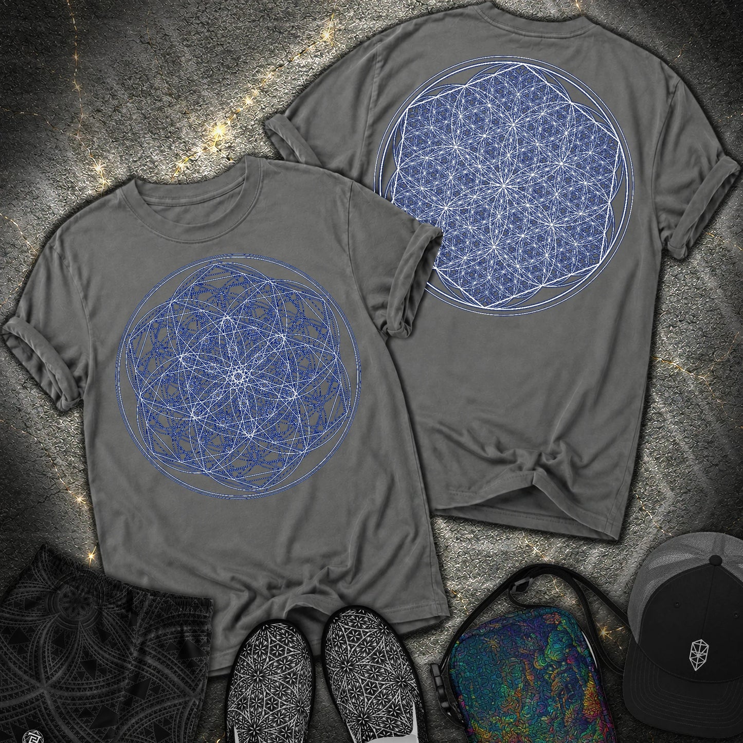 Sacred Flower Grids - Sacred Flower Grids 2 Sided Comfort T-Shirt - Pepper