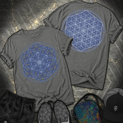 Sacred Flower Grids - Sacred Flower Grids 2 Sided Comfort T-Shirt - Pepper
