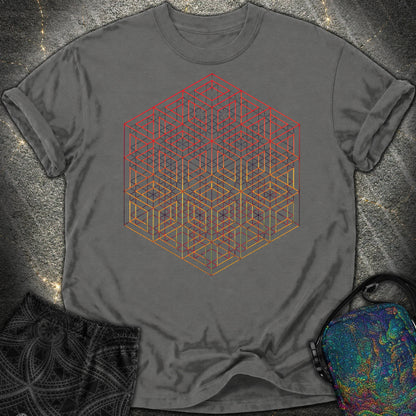 3D Wireframe Cube Comfort T-Shirt - 3D Wireframe Cube Comfort T-Shirt - Pepper