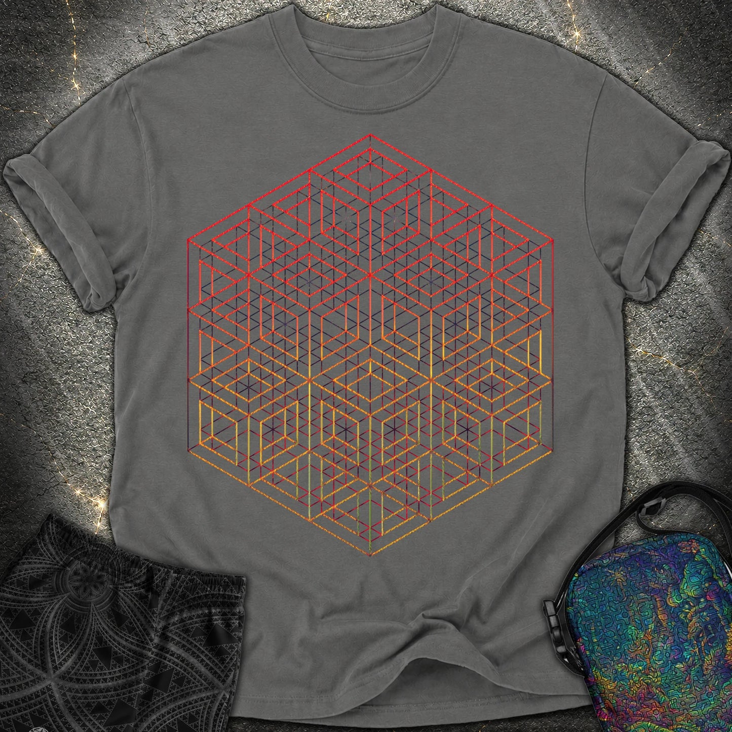 3D Wireframe Cube T-Shirt - 3D Wireframe Cube Comfort T-Shirt - Pepper