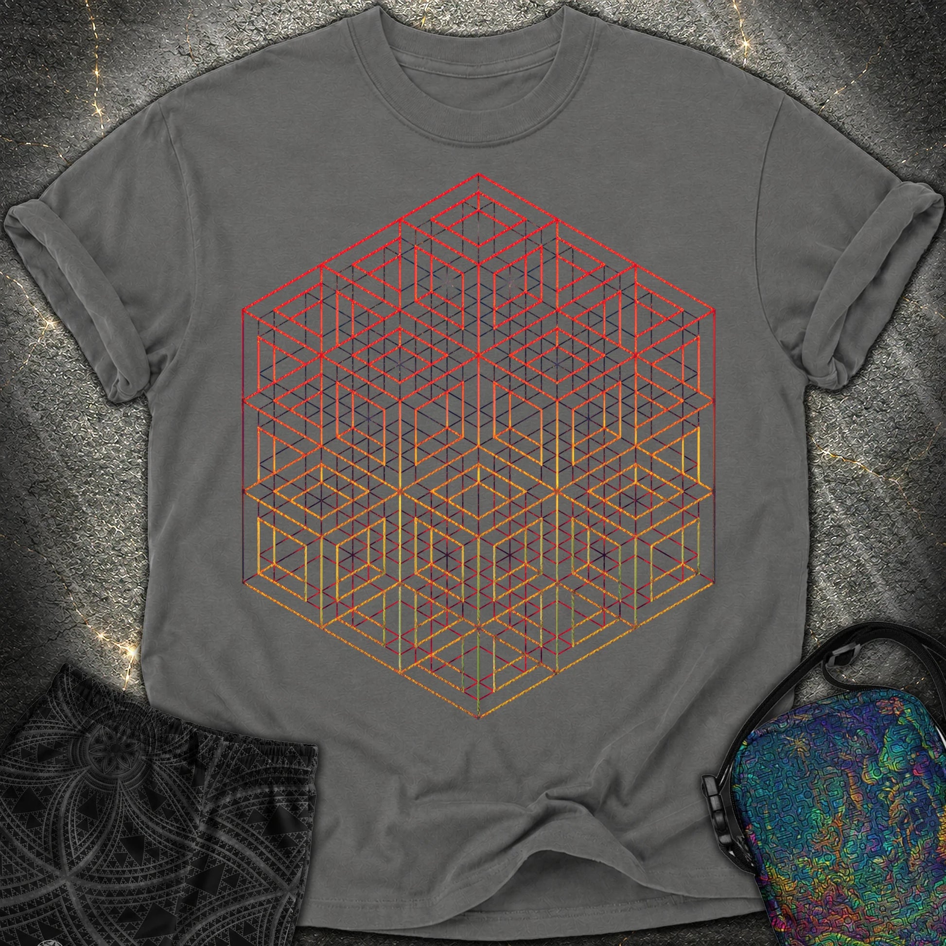3D Wireframe Cube T-Shirt - 3D Wireframe Cube Comfort T-Shirt - Pepper