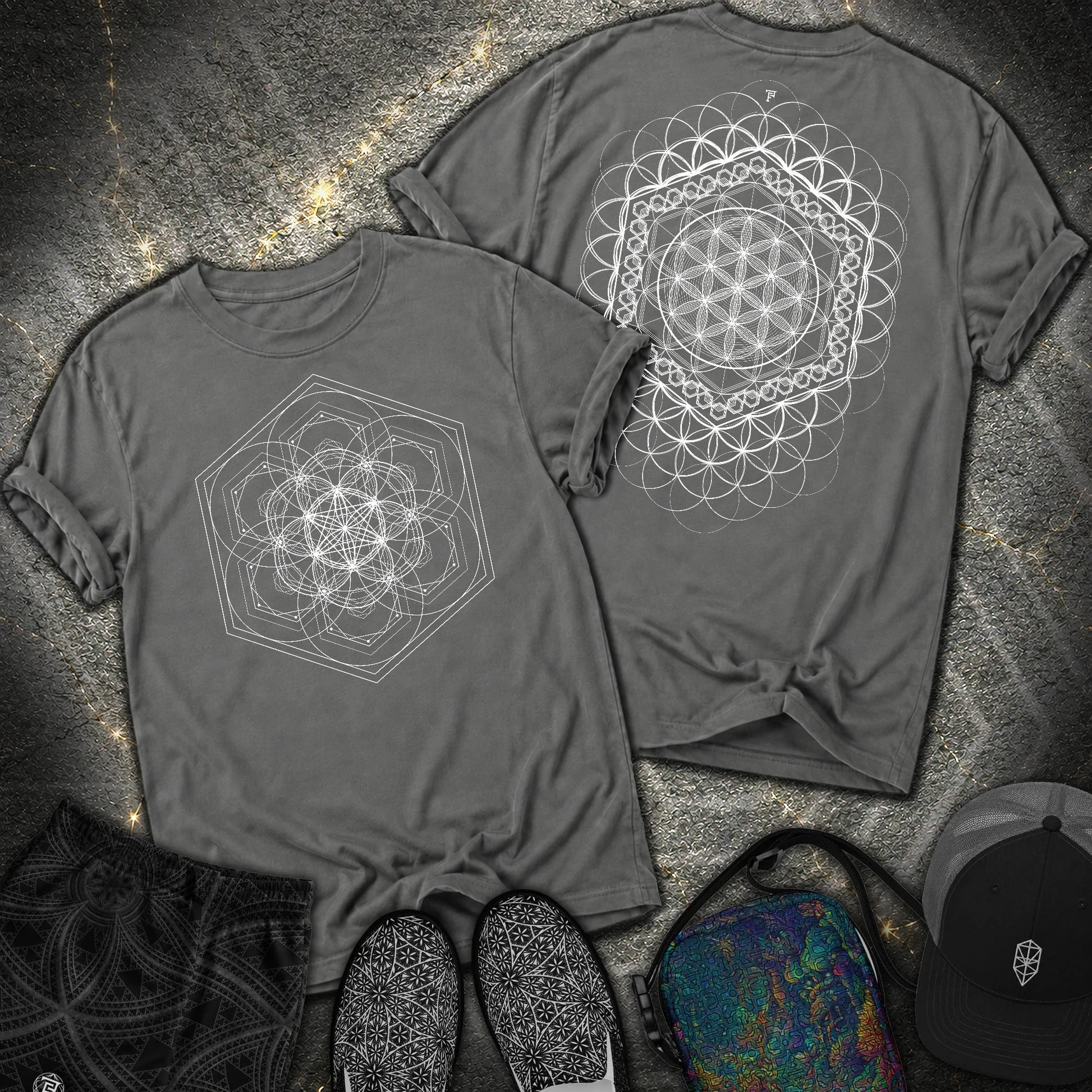 Harmony Flower Grid 2 Sided Comfort T-Shirt - Harmony Flower Grid 2 Sided Comfort T-Shirt - Pepper