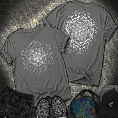 Harmony Flower Grid 2 Sided Comfort T-Shirt - Harmony Flower Grid 2 Sided Comfort T-Shirt - Pepper