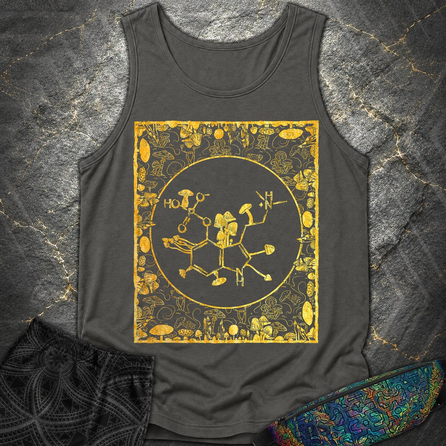 Psilocybin Molecule Mushroom Frame Comfort Tank Top - Psilocybin Molecule Mushroom Frame Comfort Tank Top - Pepper