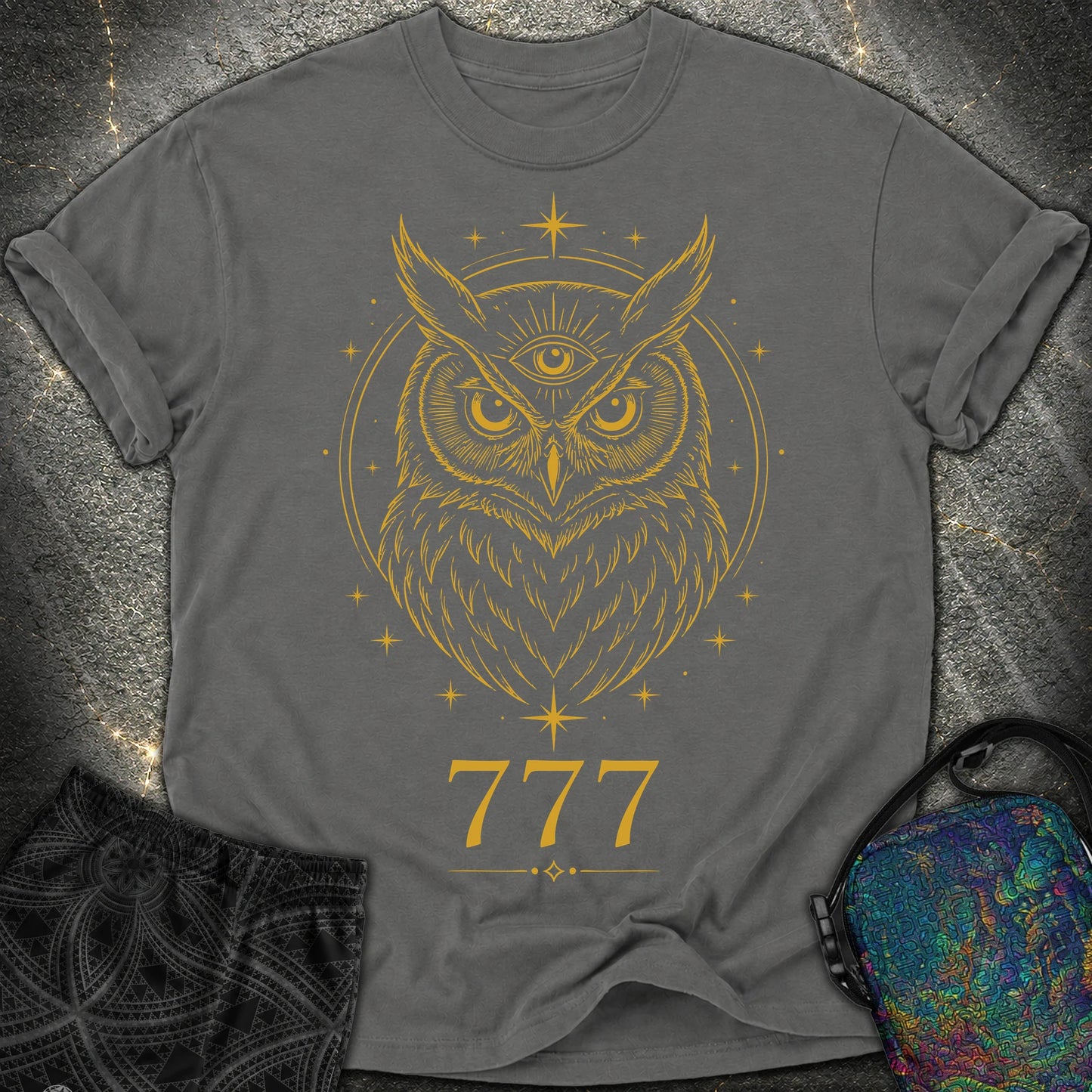 777 Mystic Owl Comfort T-Shirt - 777 Mystic Owl Comfort T-Shirt - Pepper