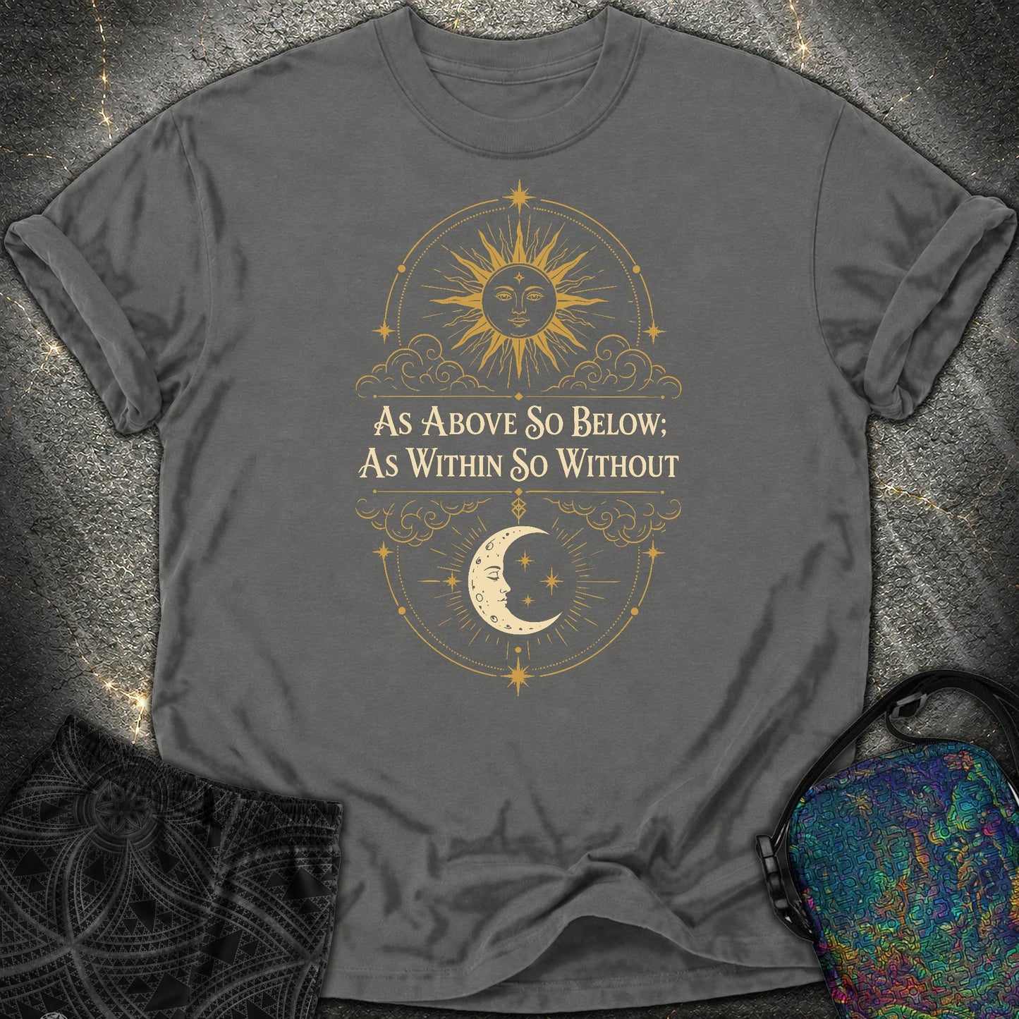 As Above So Below Sun Moon Colored - As Above So Below Sun Moon Colored Comfort T-Shirt - Pepper