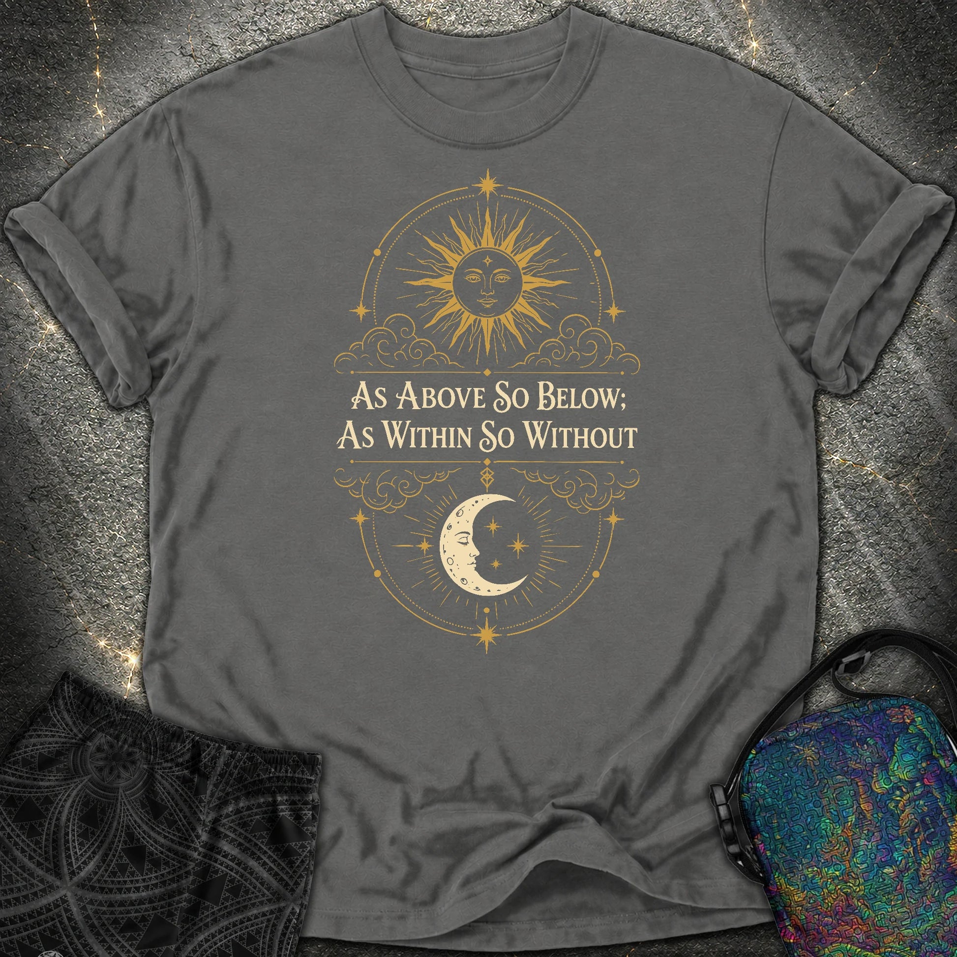 As Above So Below Sun Moon Colored - As Above So Below Sun Moon Colored Comfort T-Shirt - Pepper