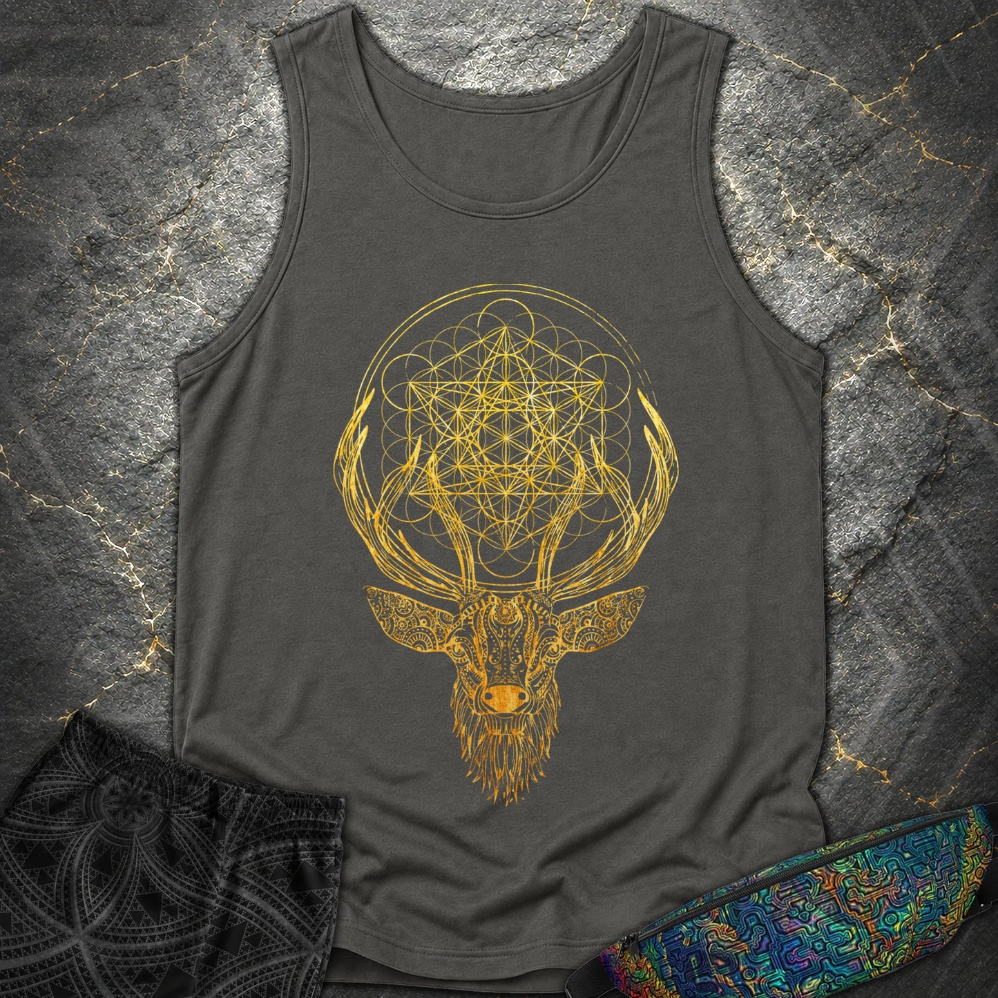 Metatron's Cube Deer T-Shirt - Metatron's Cube Deer Comfort Tank Top - Pepper