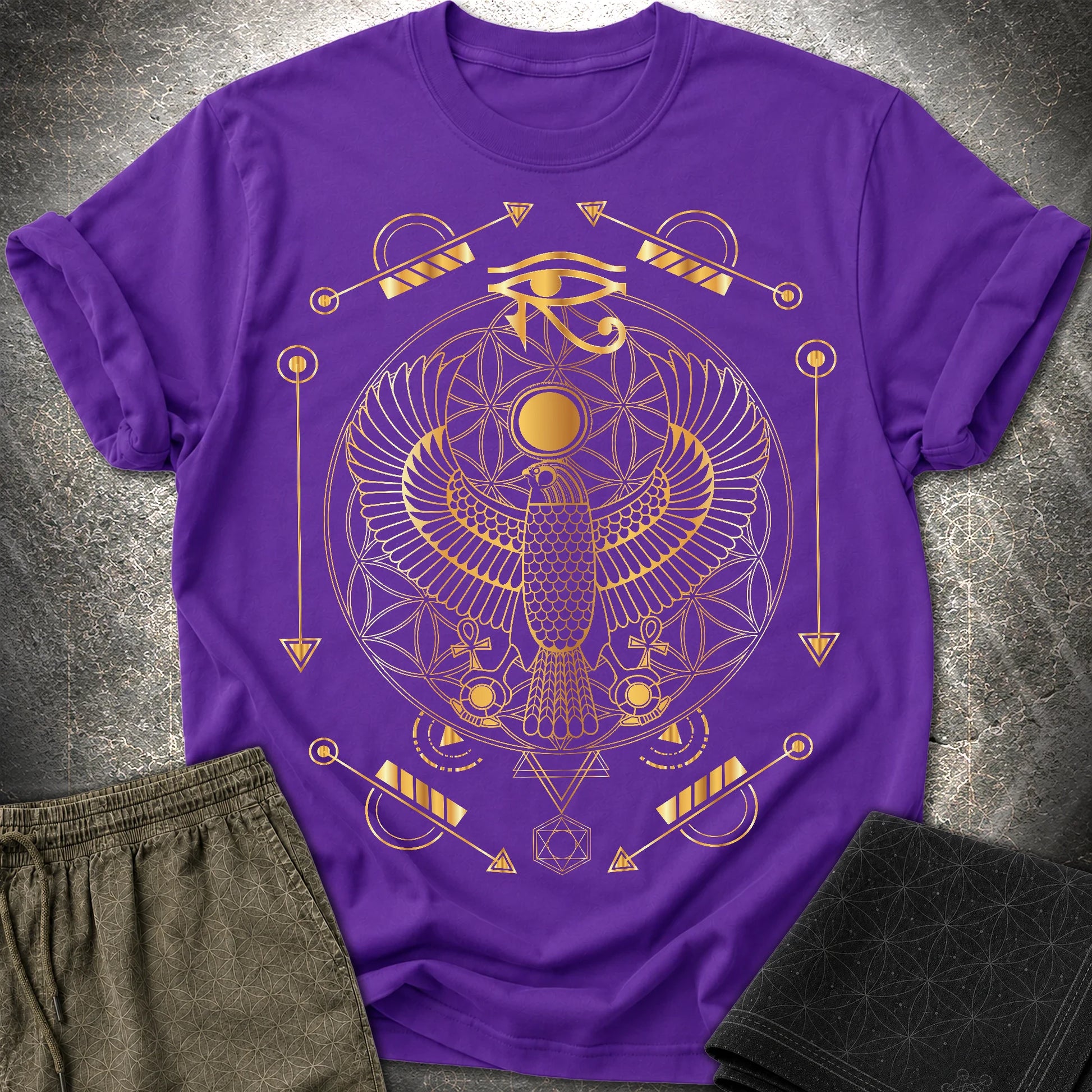 Falcon Flower Of Life Egypt T-Shirt - Falcon Flower Of Life Egypt T-Shirt - Purple