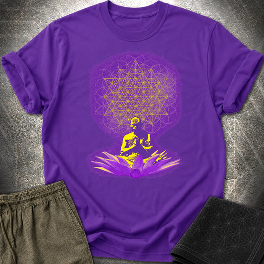 Meditating Monk Tetrahedron T-Shirt - Meditating Monk Tetrahedron T-Shirt - Purple
