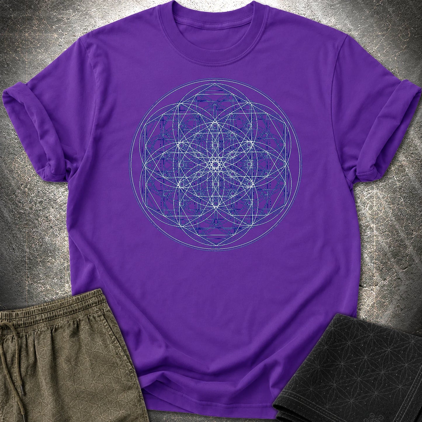 Sacred Flower Grids T-Shirt - Sacred Flower Grids T-Shirt - Purple
