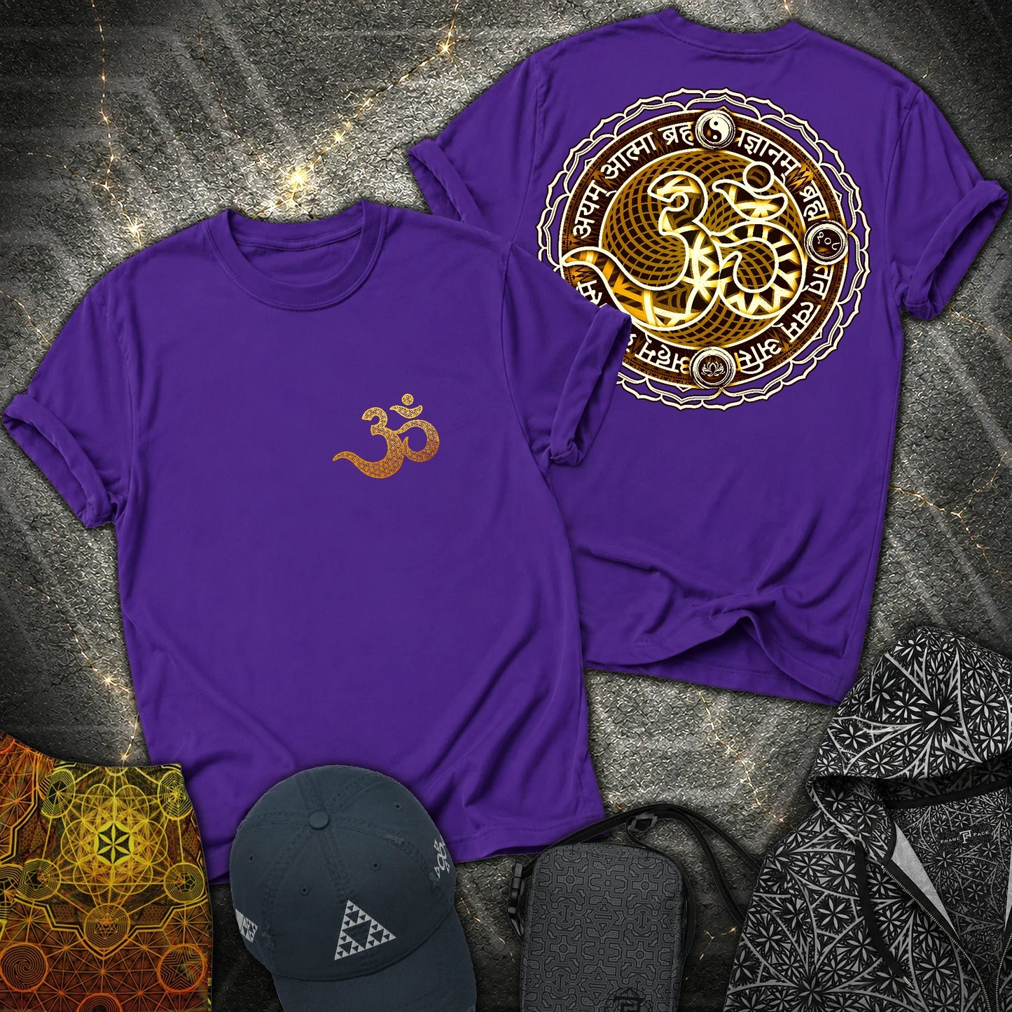 Ohm Sanskrit Scriptures 2 Sided T-Shirt - Ohm Sanskrit Scriptures 2 Sided T-Shirt - Purple