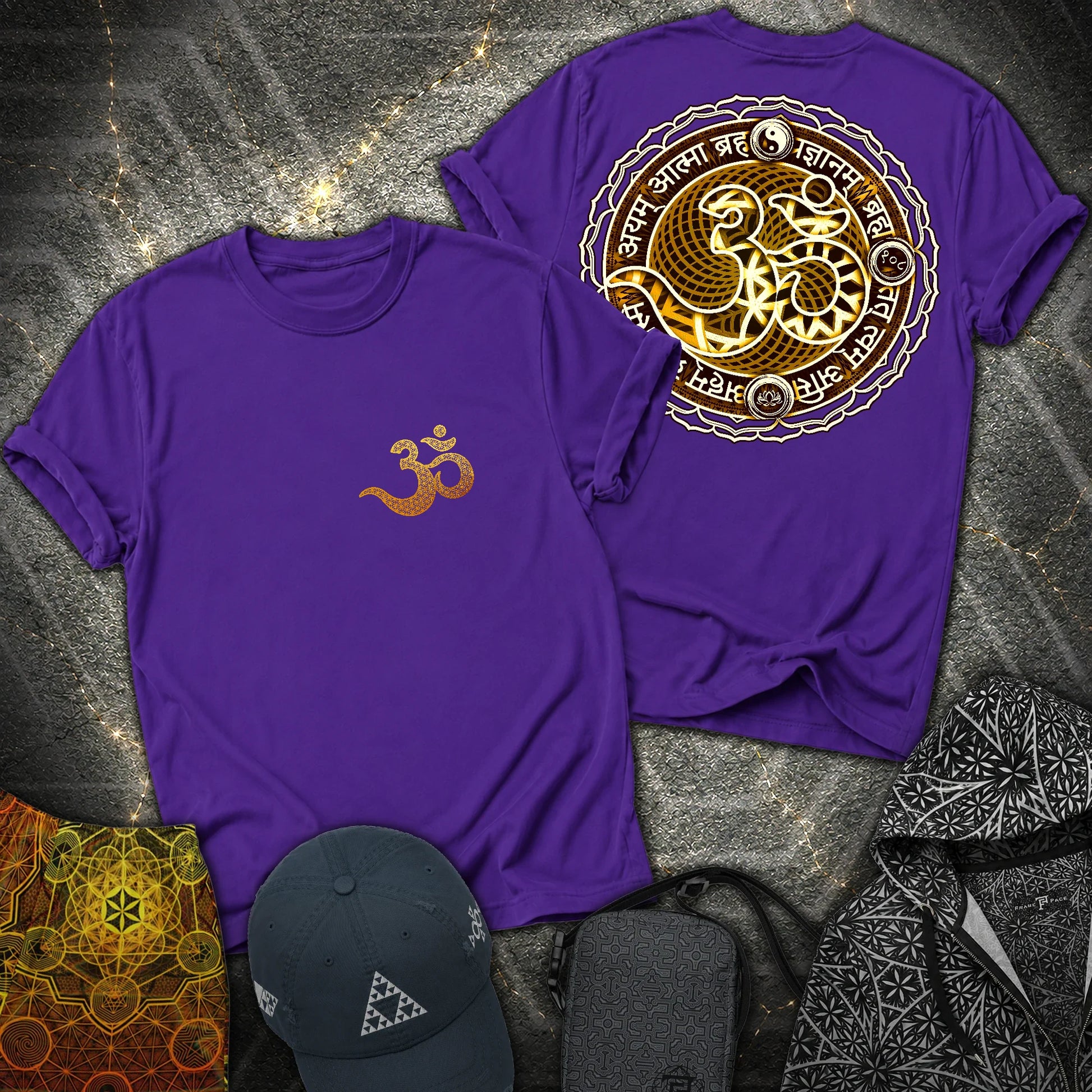 Ohm Sanskrit Scriptures 2 Sided T-Shirt - Ohm Sanskrit Scriptures 2 Sided T-Shirt - Purple