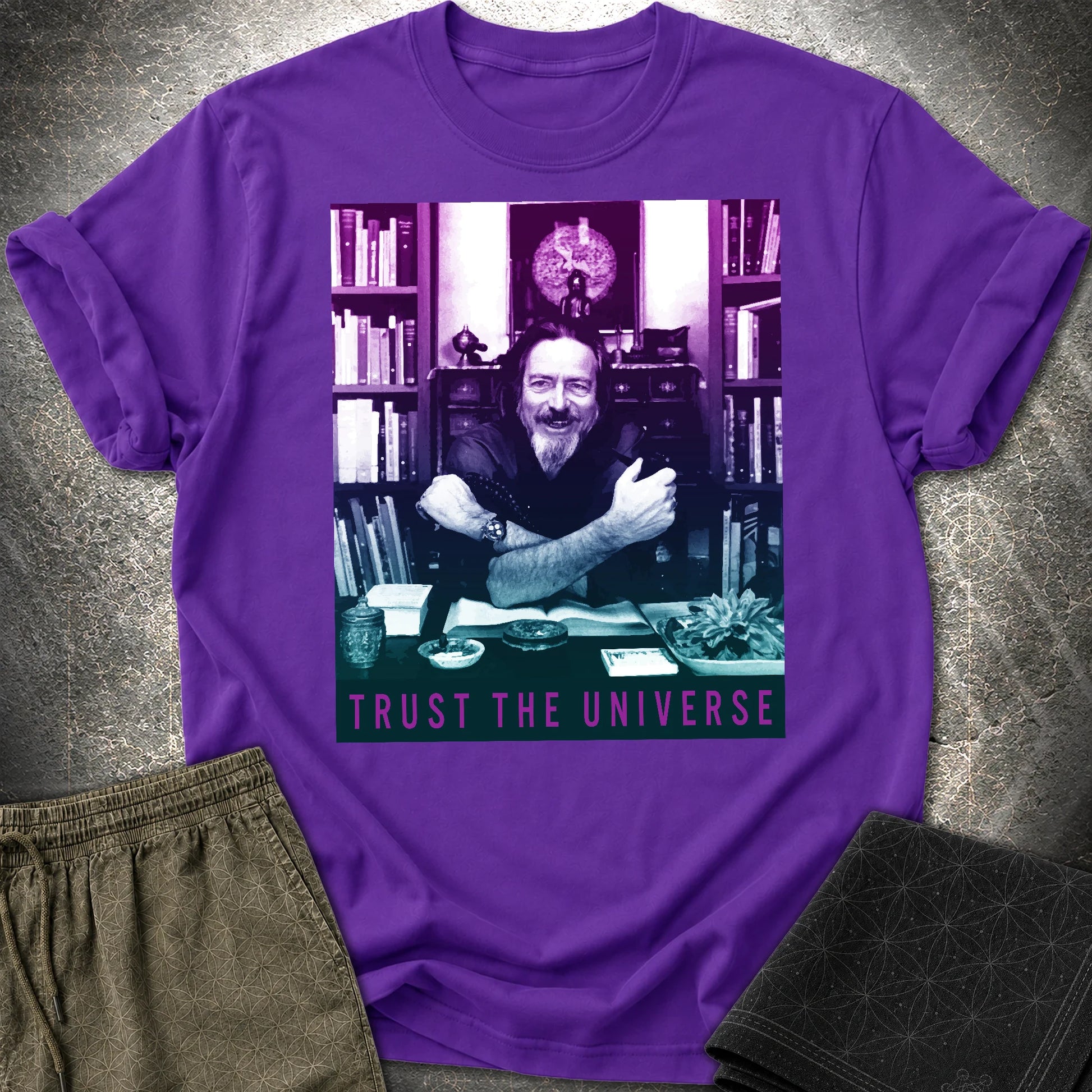 Alan Watts Trust The Universe T-Shirt - Alan Watts Trust The Universe T-Shirt - Purple