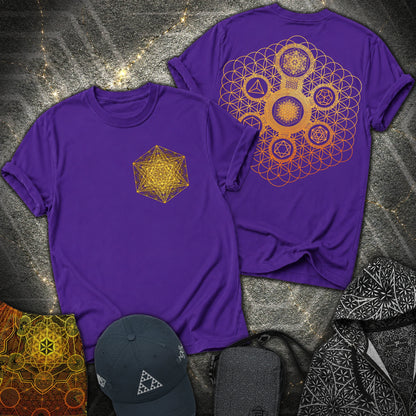Metatron Tetrahedron Platonic Solids 2 Sided T-Shirt - Metatron Tetrahedron Platonic Solids 2 Sided T-Shirt - Purple