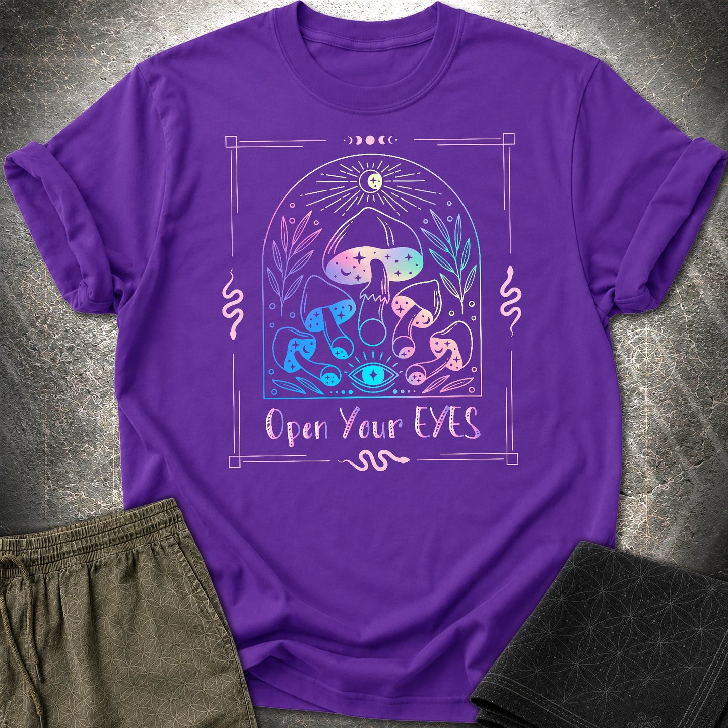 Open Your Eyes Mushrooms T-Shirt - Open Your Eyes Mushrooms T-Shirt - Purple