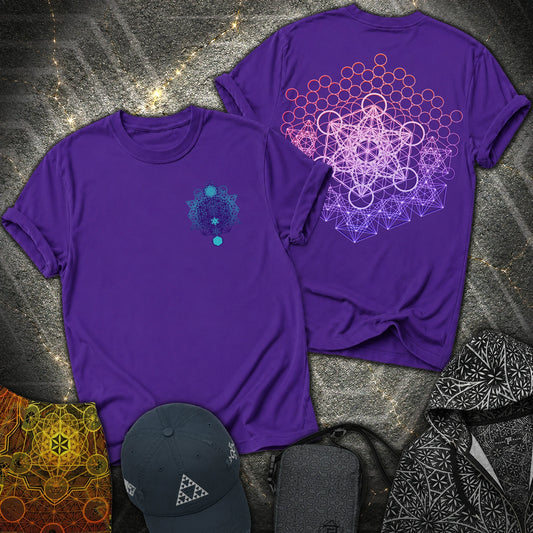 Metatron And Flower Connection Comfort 2 Sided T-Shirt - Metatron And Flower Connection 2 Sided T-Shirt - Purple