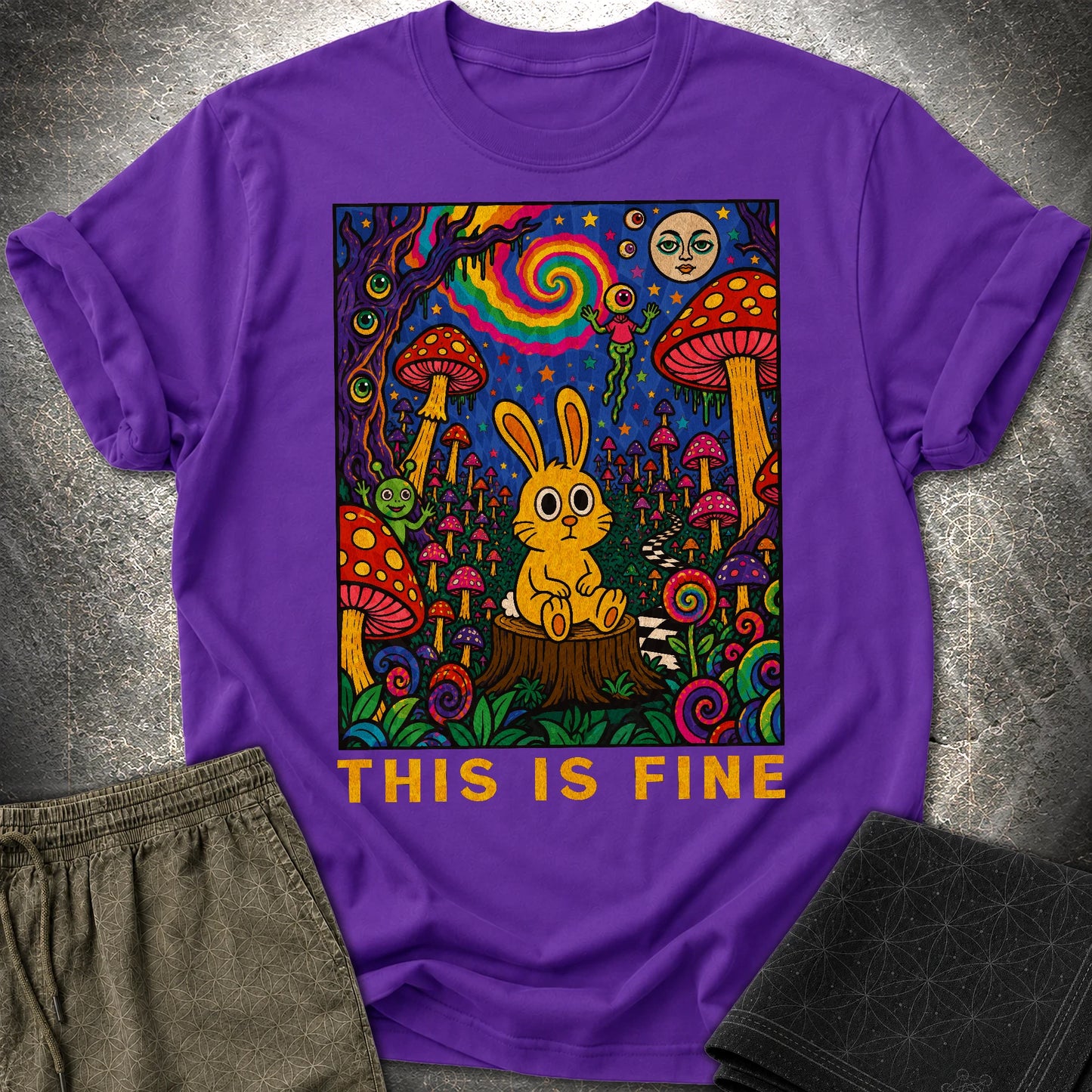 This Is Fine Rabbit T-Shirt - This Is Fine Rabbit T-Shirt - Purple