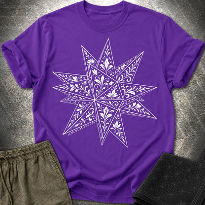 White Floral Stellated Dodecahedron - White Floral Stellated Dodecahedron T-Shirt - Purple