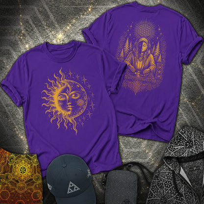 Celestial Sun Moon Mystic DJ Shirt 2 Sided T-Shirt - Celestial Sun Moon Mystic DJ Shirt 2 Sided T-Shirt - Purple