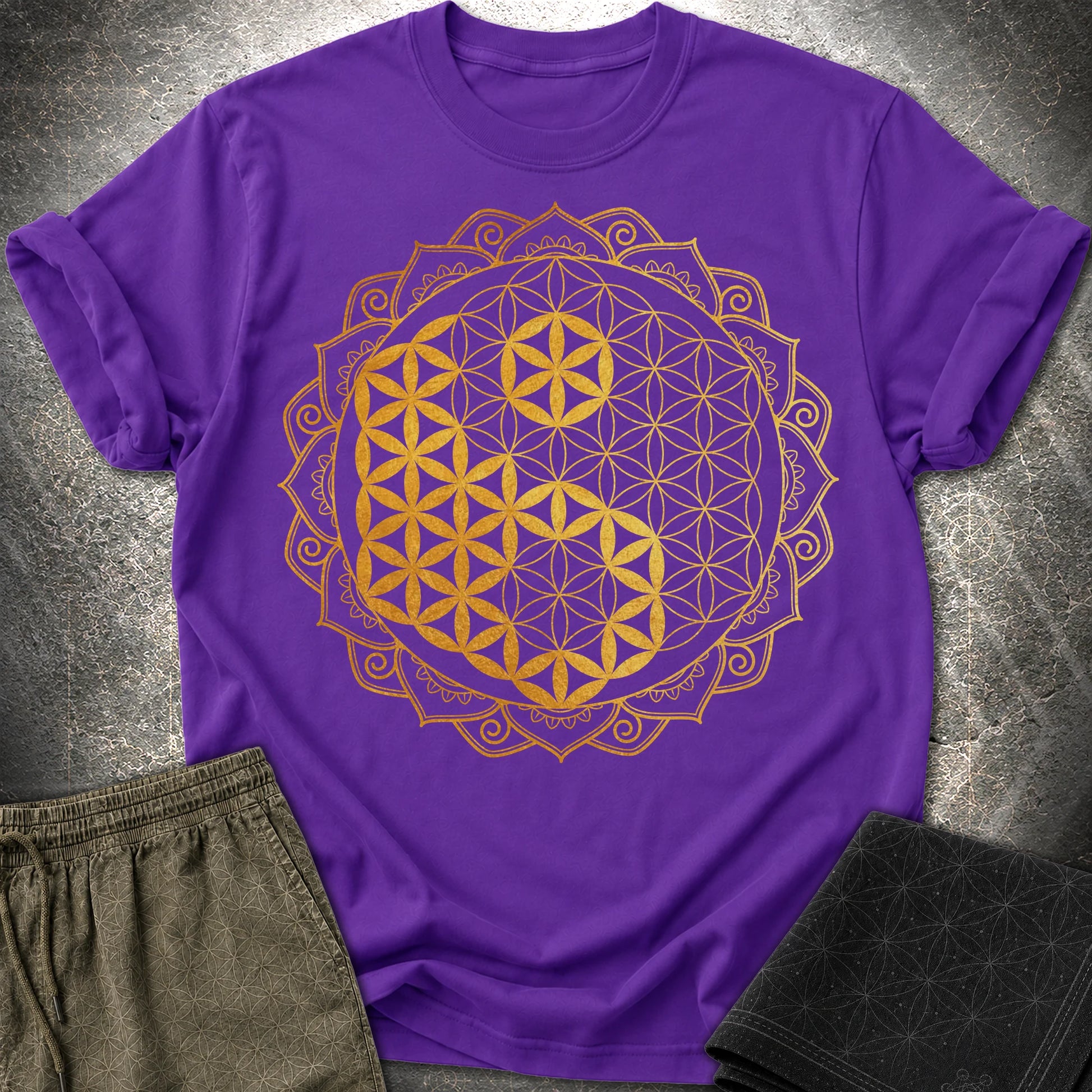 Yin Yang Gold Mandala - Yin Yang Gold Mandala T-Shirt - Purple