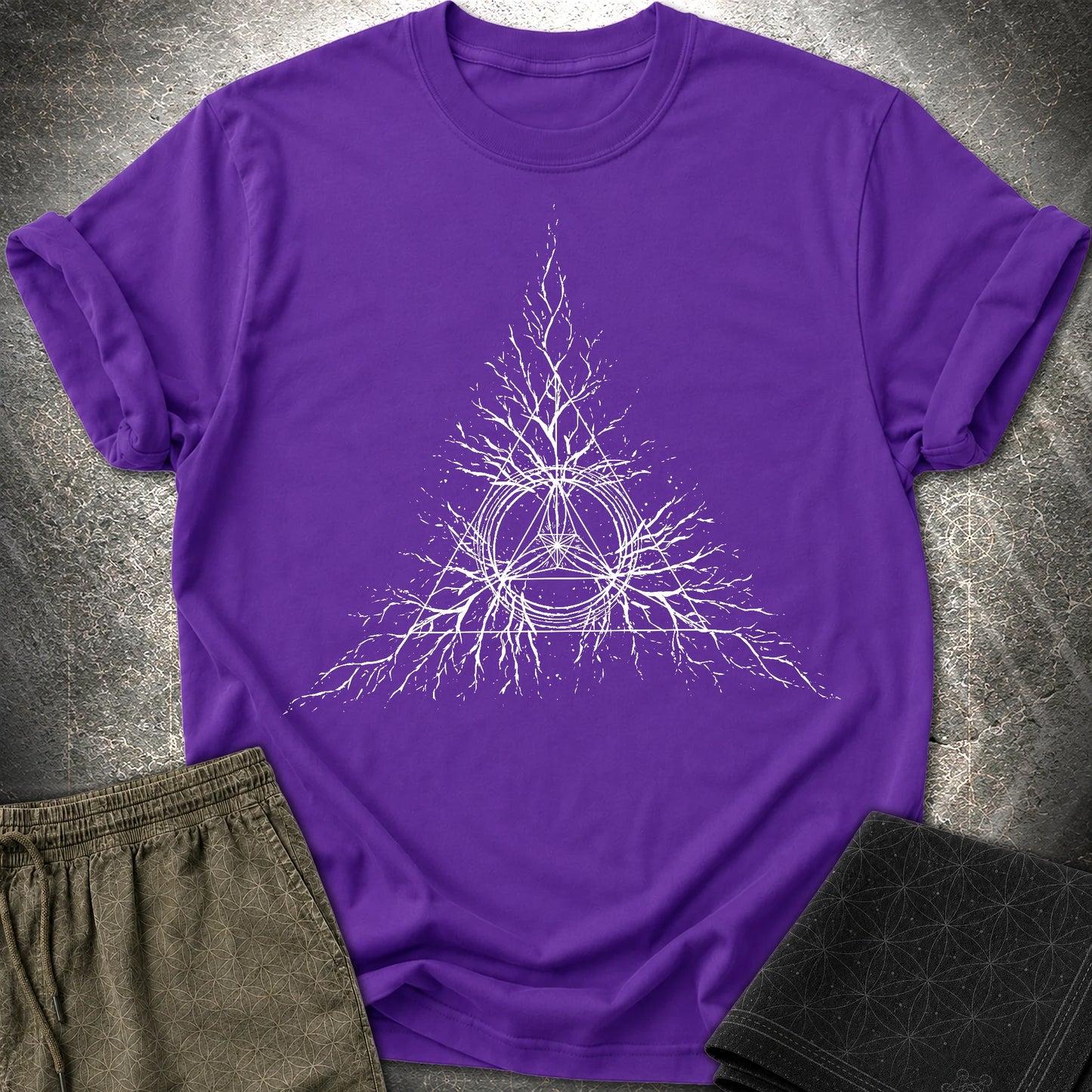 Sacred Geometry Roots T-Shirt, Spiritual Growth Shirt, Triangle Symbol Graphic Tee - Sacred Geometry Roots T-Shirt, Spiritual Growth Shirt, Triangle Symbol Graphic Tee - Purple