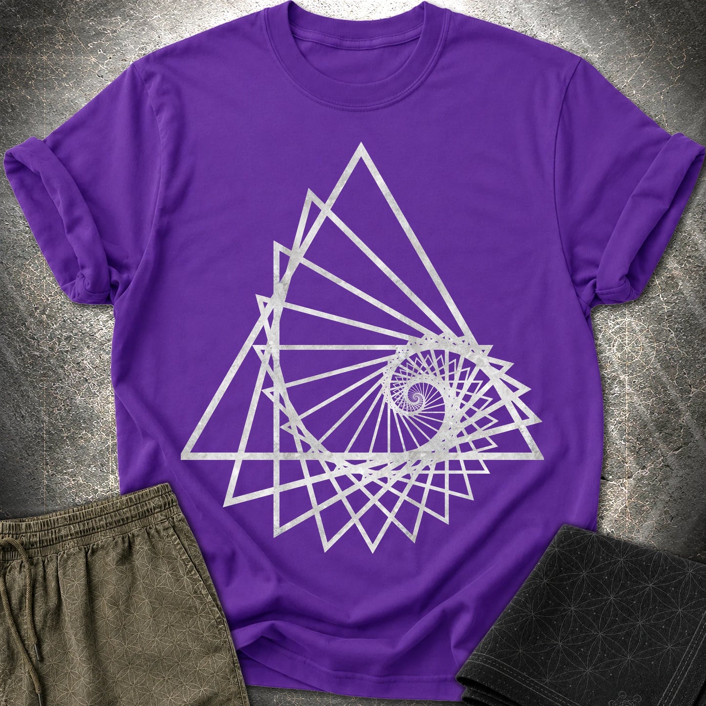 Spiralling Triangle Geometric T-Shirt - Spiralling Triangle Geometric T-Shirt - Purple