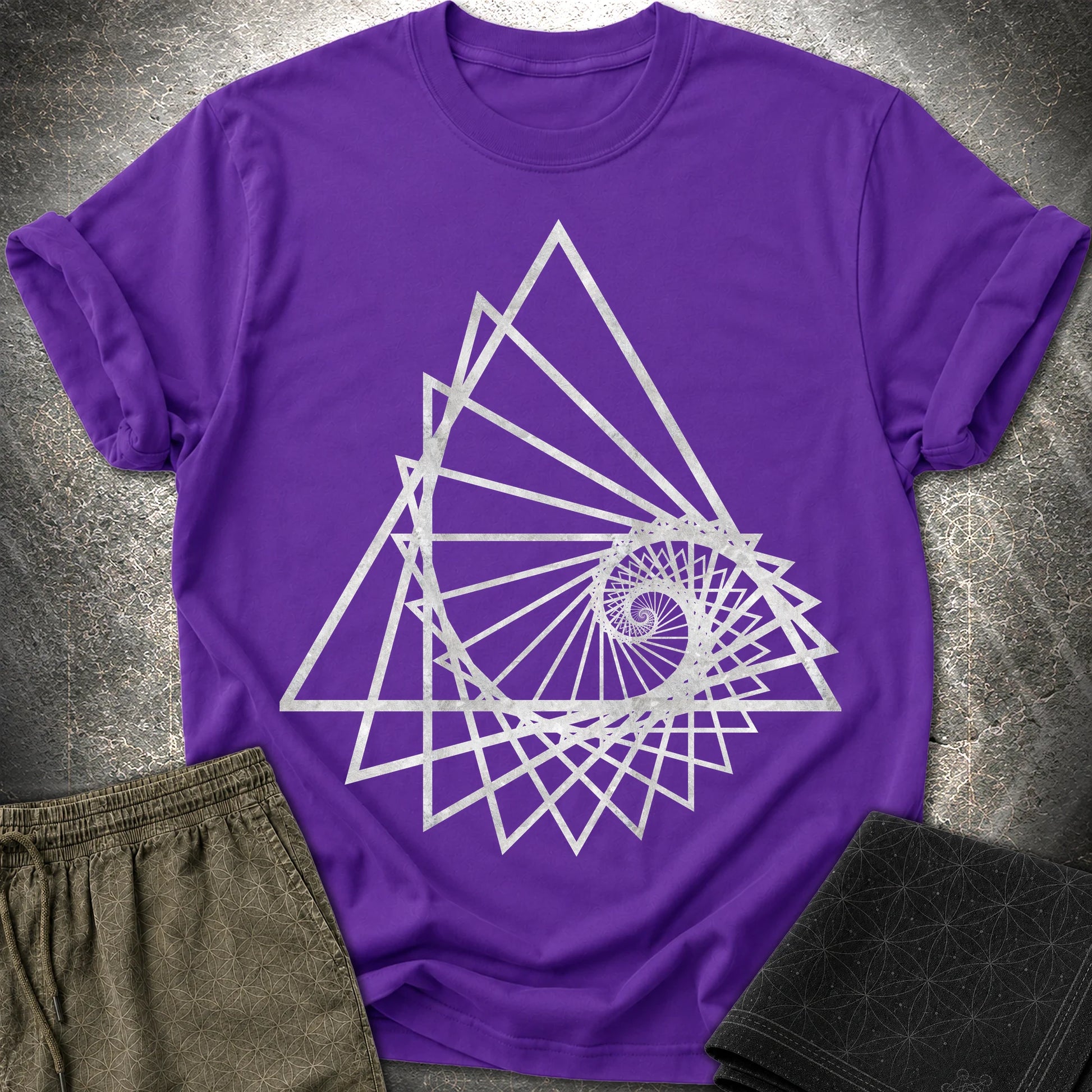 Spiralling Triangle Geometric T-Shirt - Spiralling Triangle Geometric T-Shirt - Purple