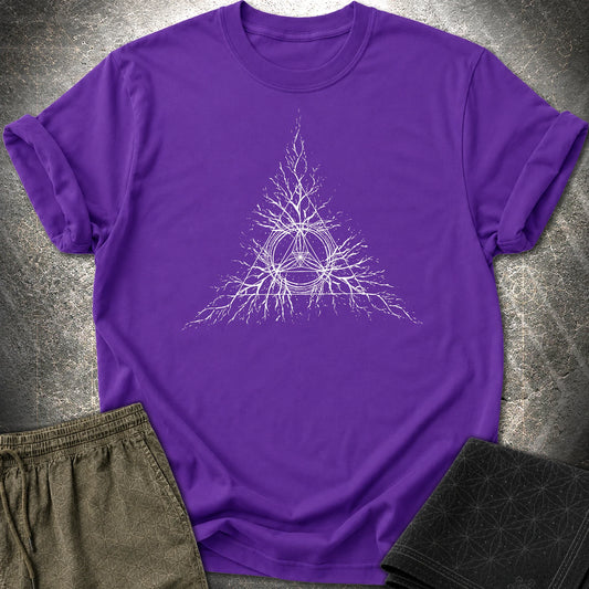 Sacred Geometry Roots T-Shirt, Spiritual Growth Shirt, Triangle Symbol Graphic Tee - Sacred Geometry Roots T-Shirt, Spiritual Growth Shirt, Triangle Symbol Graphic Tee - Purple