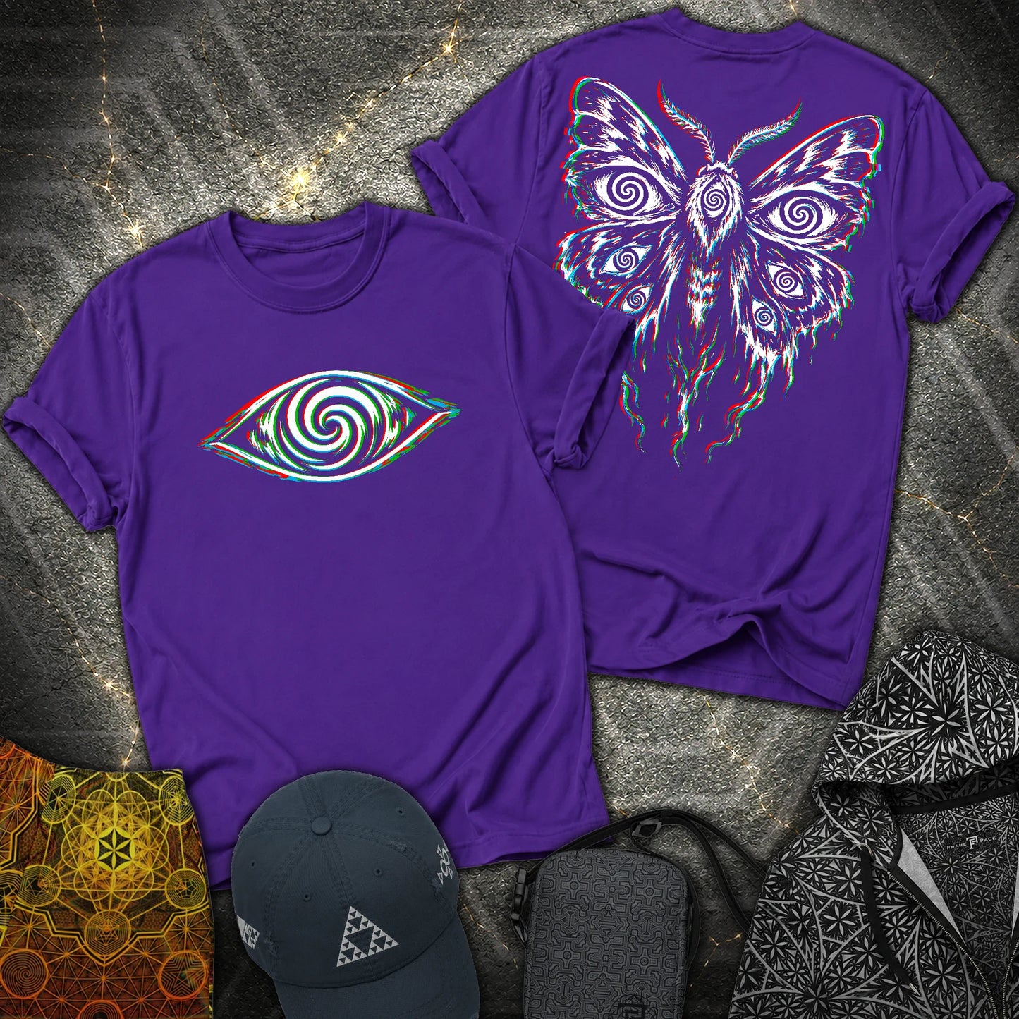 Hypnotic Eye Moth 2 Sided T-Shirt - Hypnotic Eye Moth 2 Sided T-Shirt - Purple