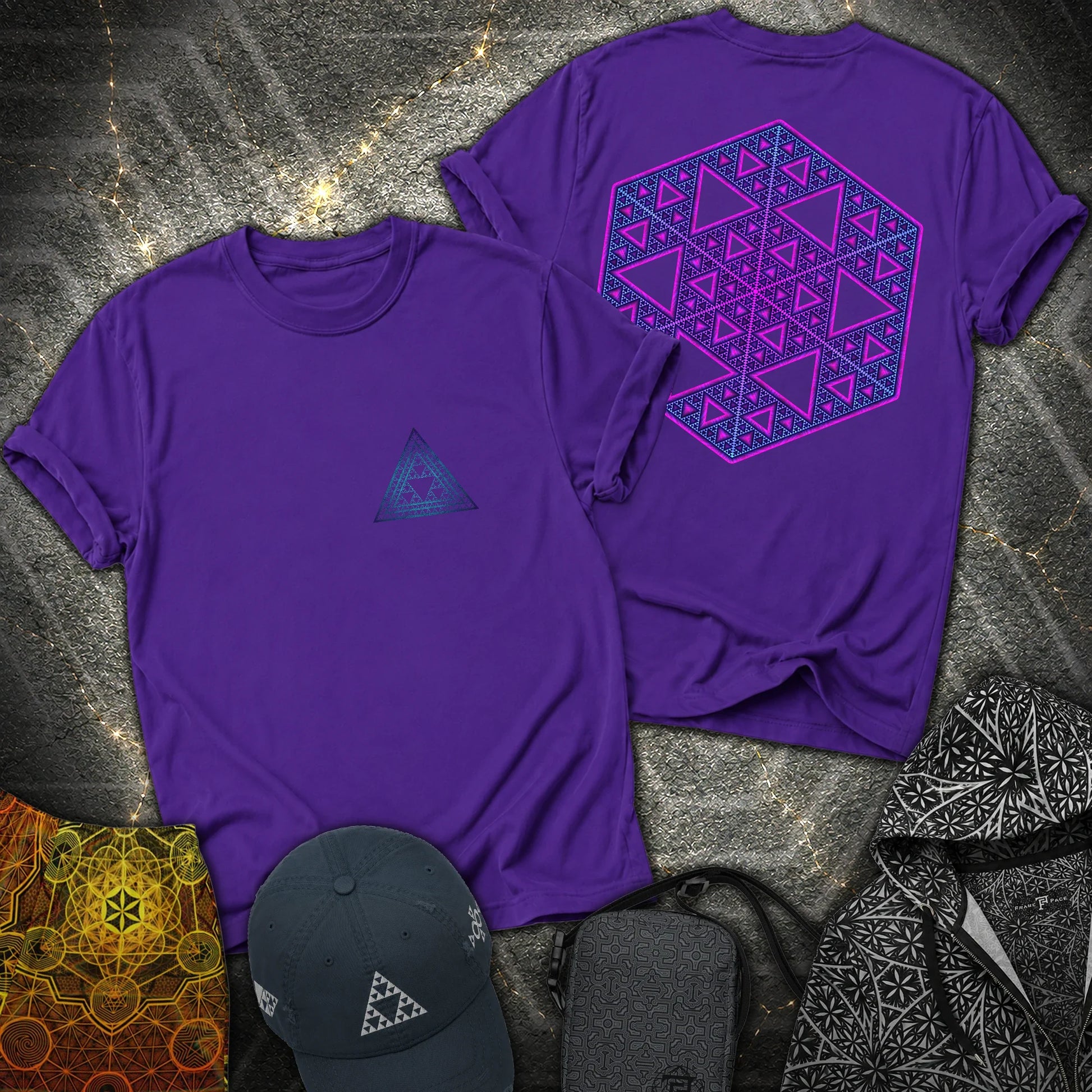Sierpinski Star and Triangle 2 Sided T-Shirt - Sierpinski Star and Triangle 2 Sided T-Shirt - Purple