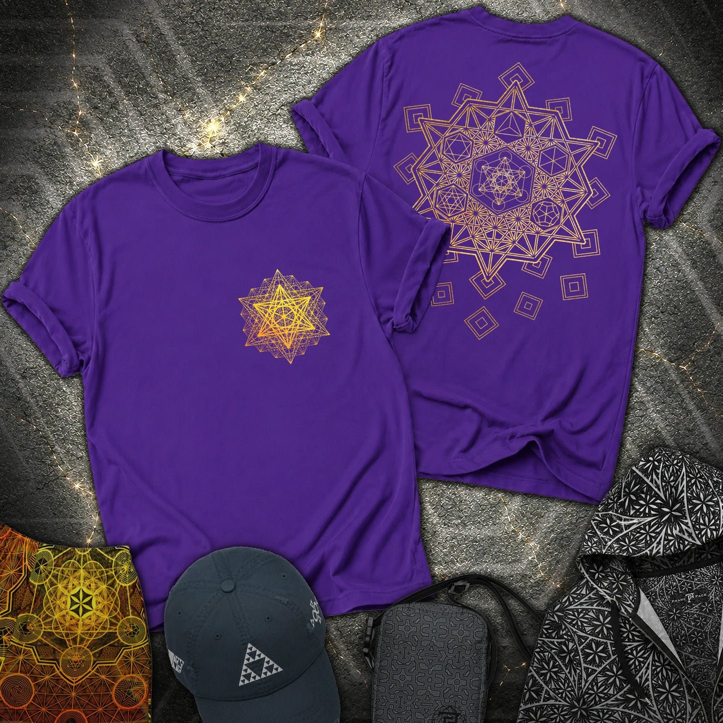 Metatron Platonic Solids 2 Sided T-Shirt - Metatron Platonic Solids 2 Sided T-Shirt - Purple