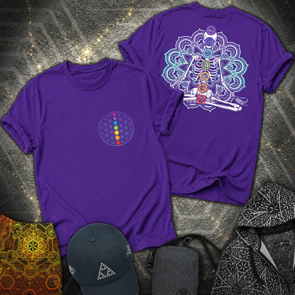 We Are One Meditating Skeleton 2 Sided T-Shirt - We Are One Meditating Skeleton 2 Sided T-Shirt - Purple