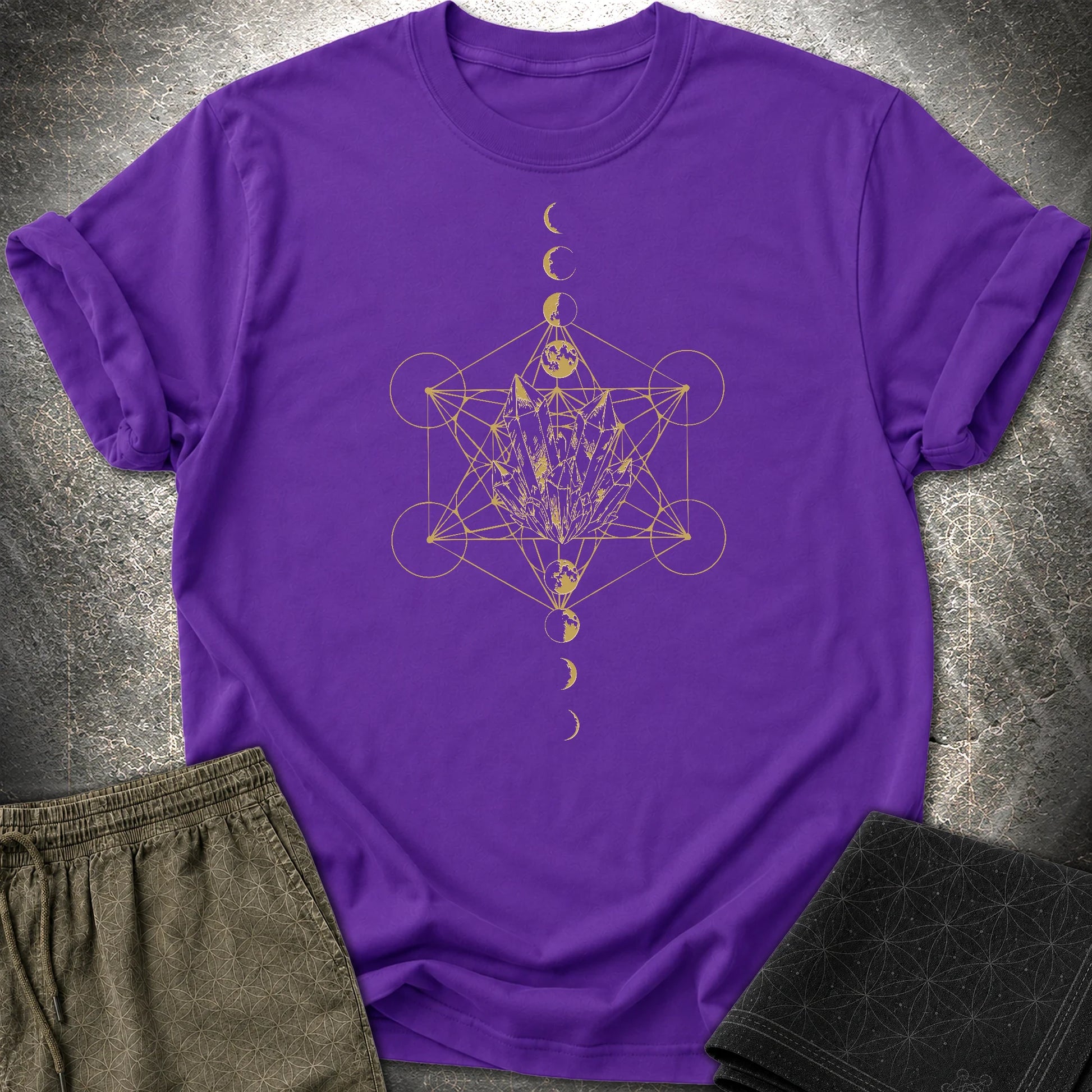 Metatron Crystal Moon Phases - Metatron Crystal Moon Phases T-Shirt - Purple