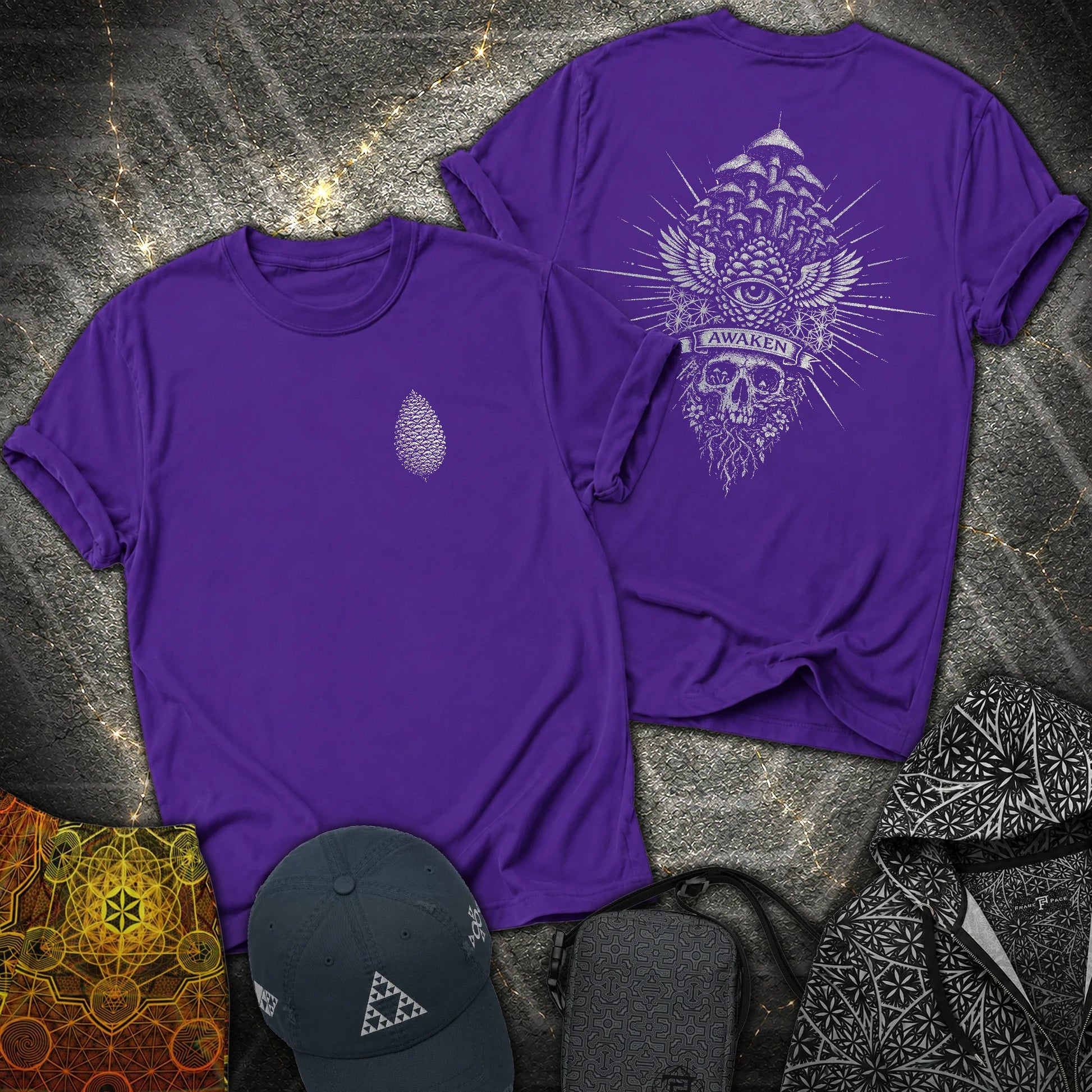 Mushroom Awakening 2 Sided T-Shirt - Mushroom Awakening 2 Sided T-Shirt - Purple