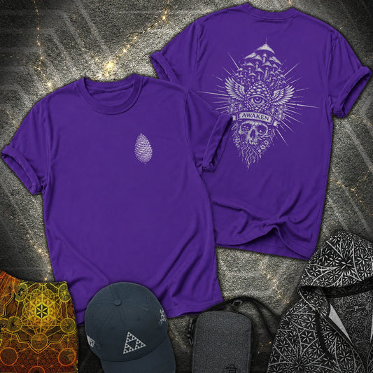 Mushroom Awakening 2 Sided T-Shirt - Mushroom Awakening 2 Sided T-Shirt - Purple