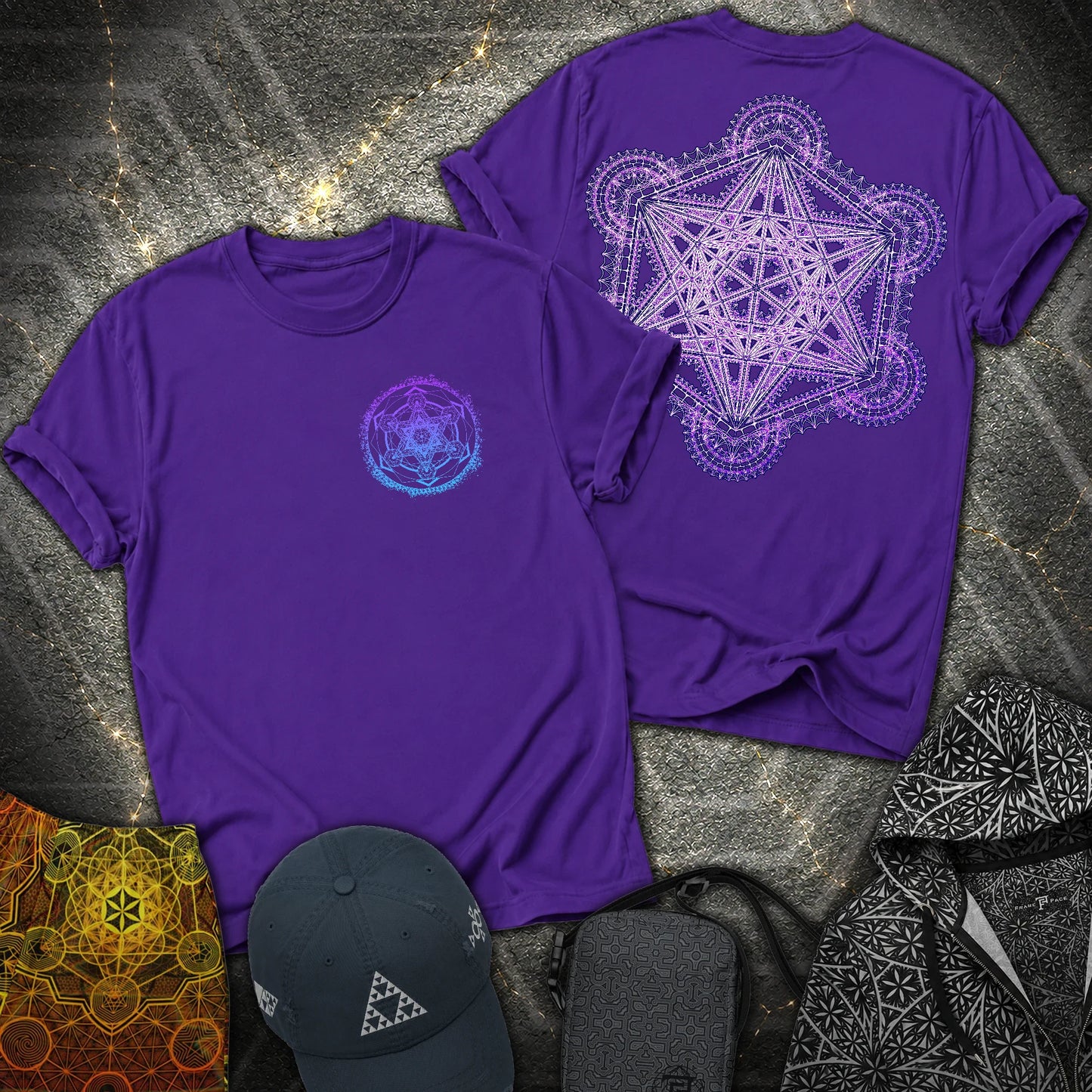 Intricate Metatron's Cube 2 Sided T-Shirt - Intricate Metatron's Cube 2 Sided T-Shirt - Purple