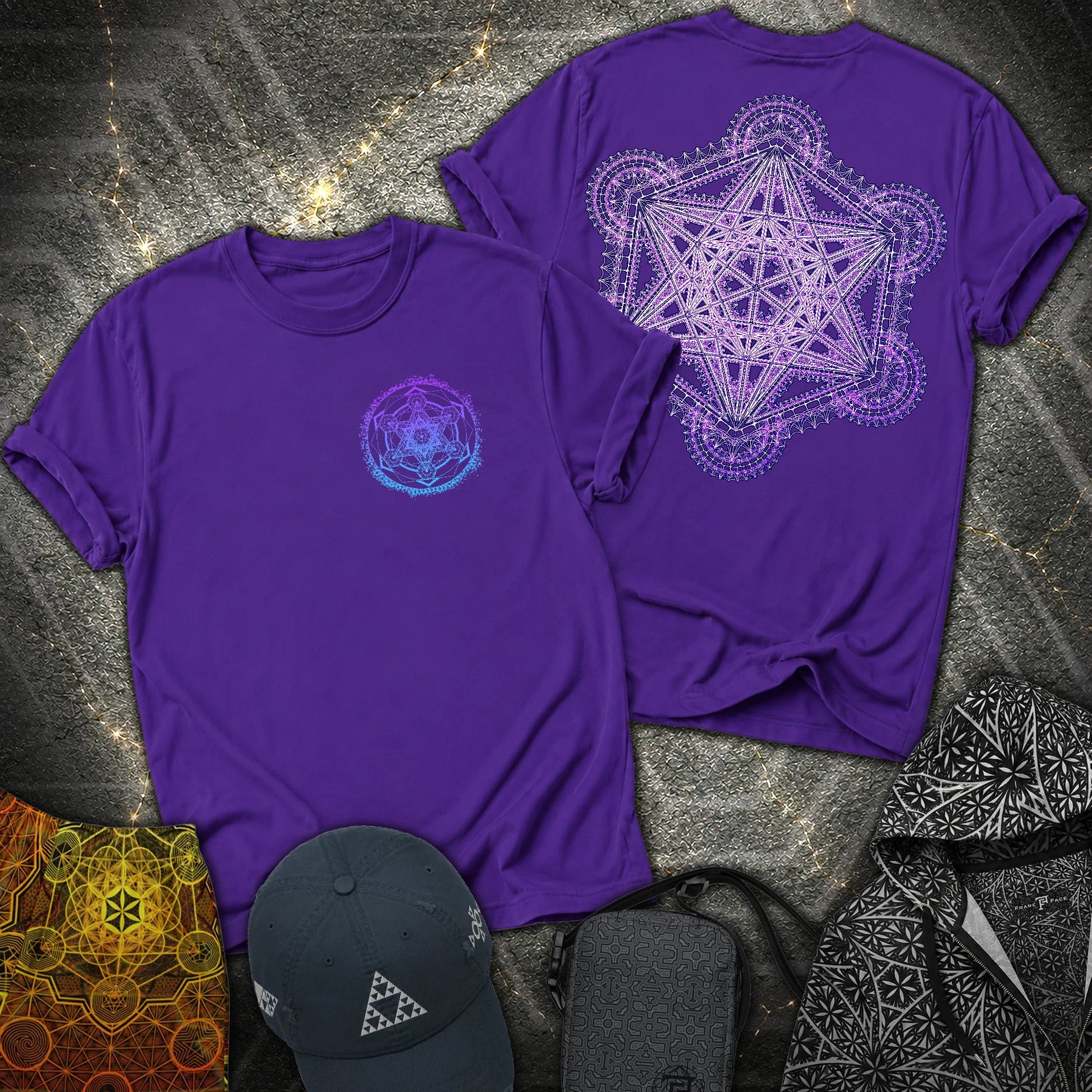 Intricate Metatron's Cube 2 Sided T-Shirt - Intricate Metatron's Cube 2 Sided T-Shirt - Purple